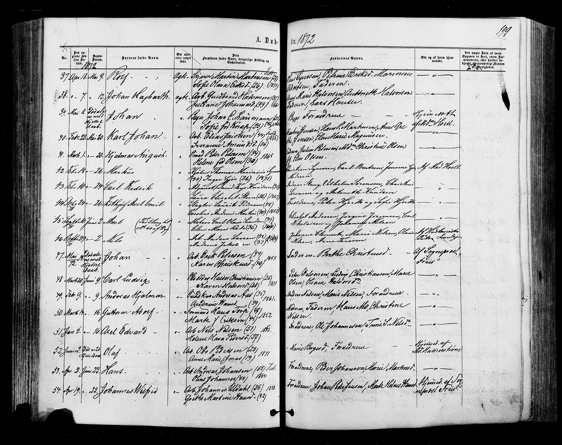 Halden prestekontor Kirkebøker, SAO/A-10909/F/Fa/L0009: Parish register (official) no. I 9, 1866-1877, p. 199