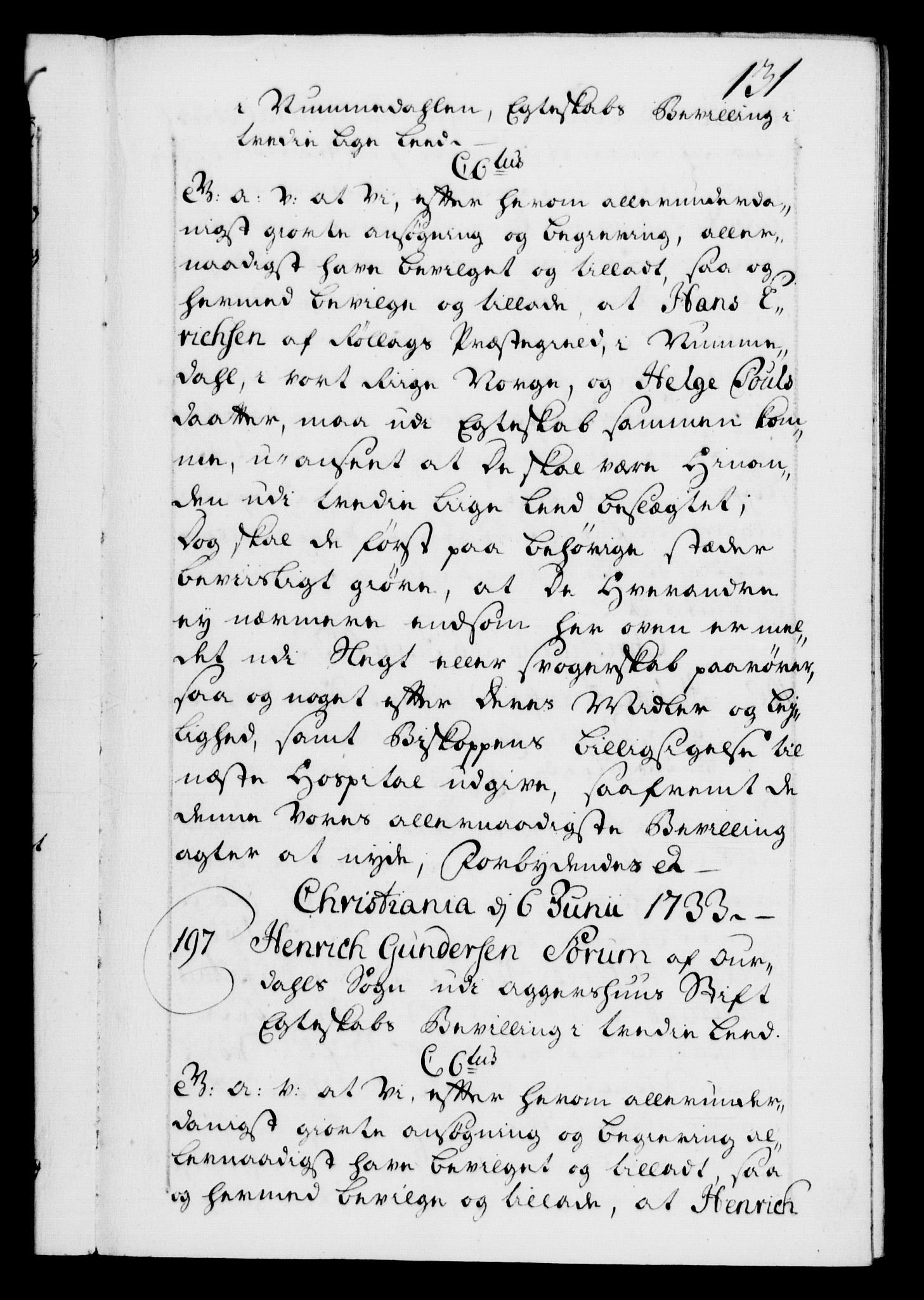 Danske Kanselli 1572-1799, AV/RA-EA-3023/F/Fc/Fca/Fcaa/L0028: Norske registre, 1733-1734, p. 131a