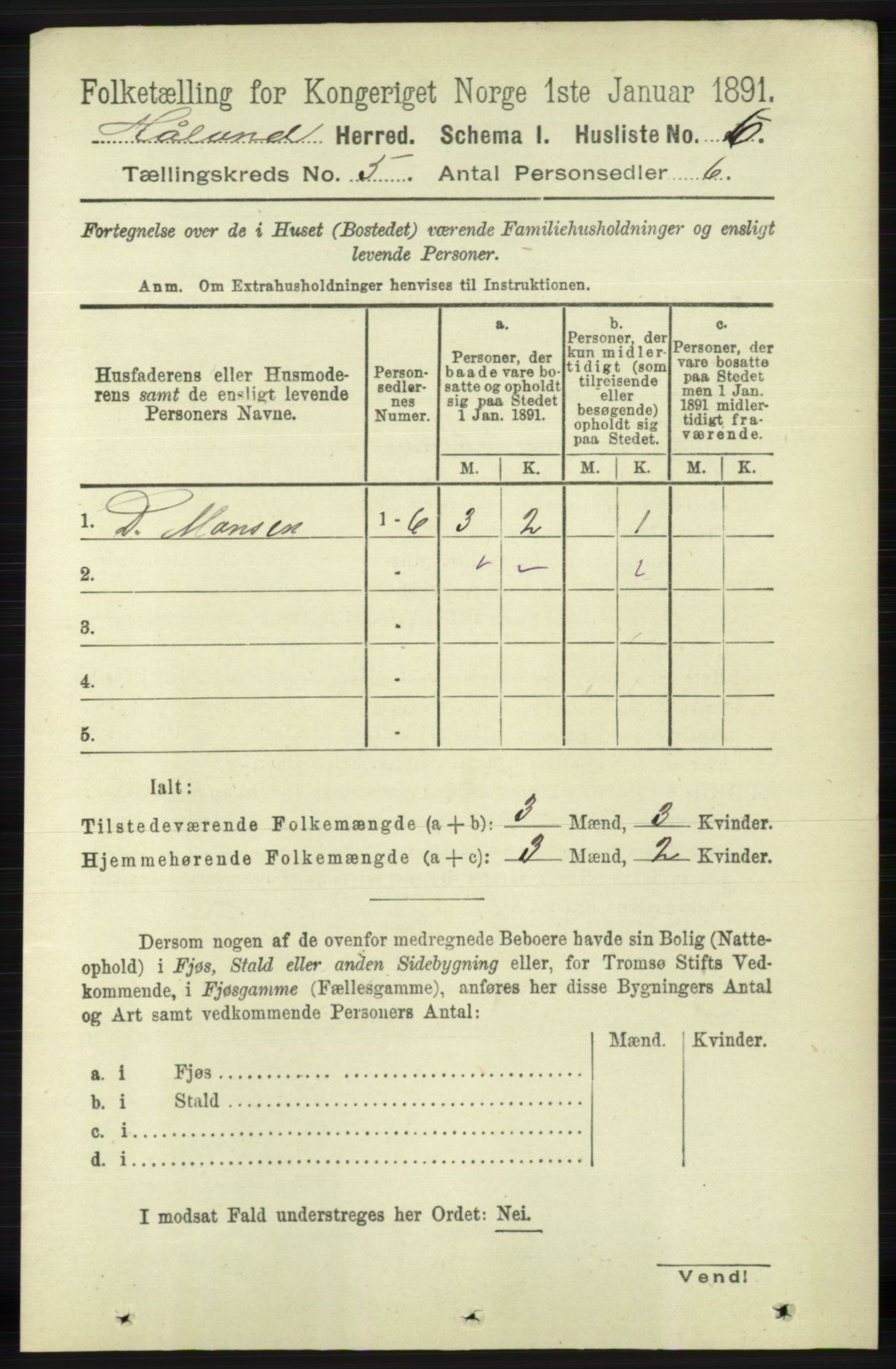 RA, 1891 census for 1124 Haaland, 1891, p. 3167