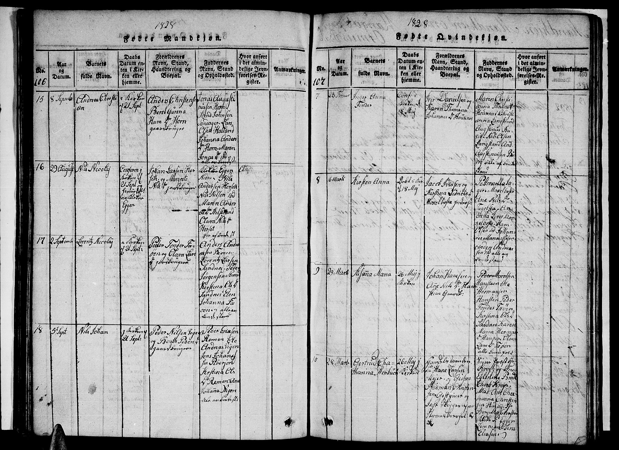 Ministerialprotokoller, klokkerbøker og fødselsregistre - Nordland, AV/SAT-A-1459/838/L0554: Parish register (copy) no. 838C01, 1820-1828, p. 106-107