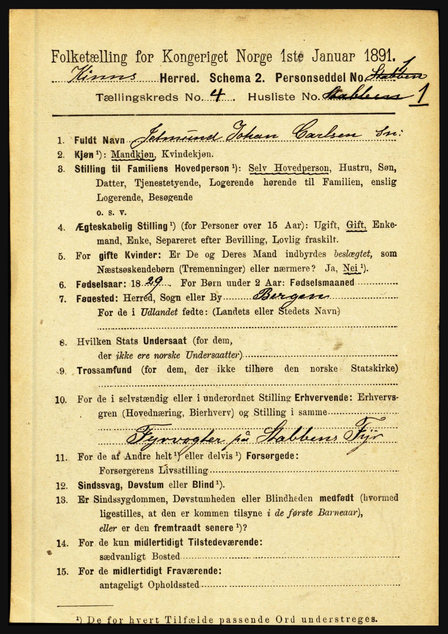 RA, 1891 census for 1437 Kinn, 1891, p. 1328