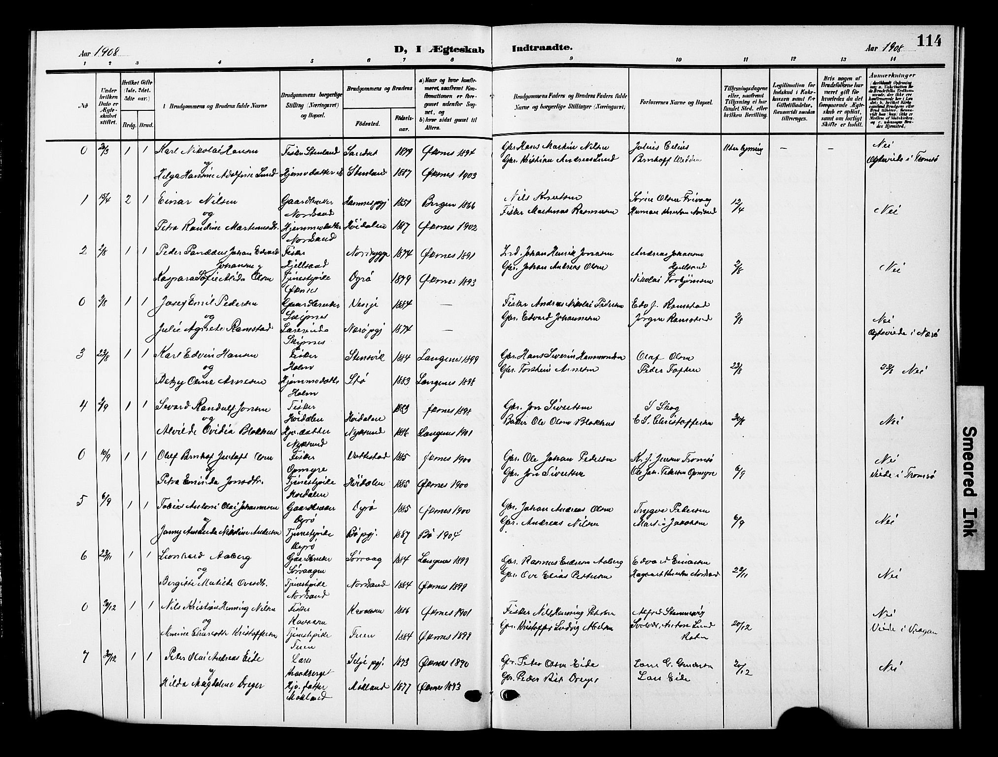 Ministerialprotokoller, klokkerbøker og fødselsregistre - Nordland, AV/SAT-A-1459/893/L1350: Parish register (copy) no. 893C05, 1906-1927, p. 114