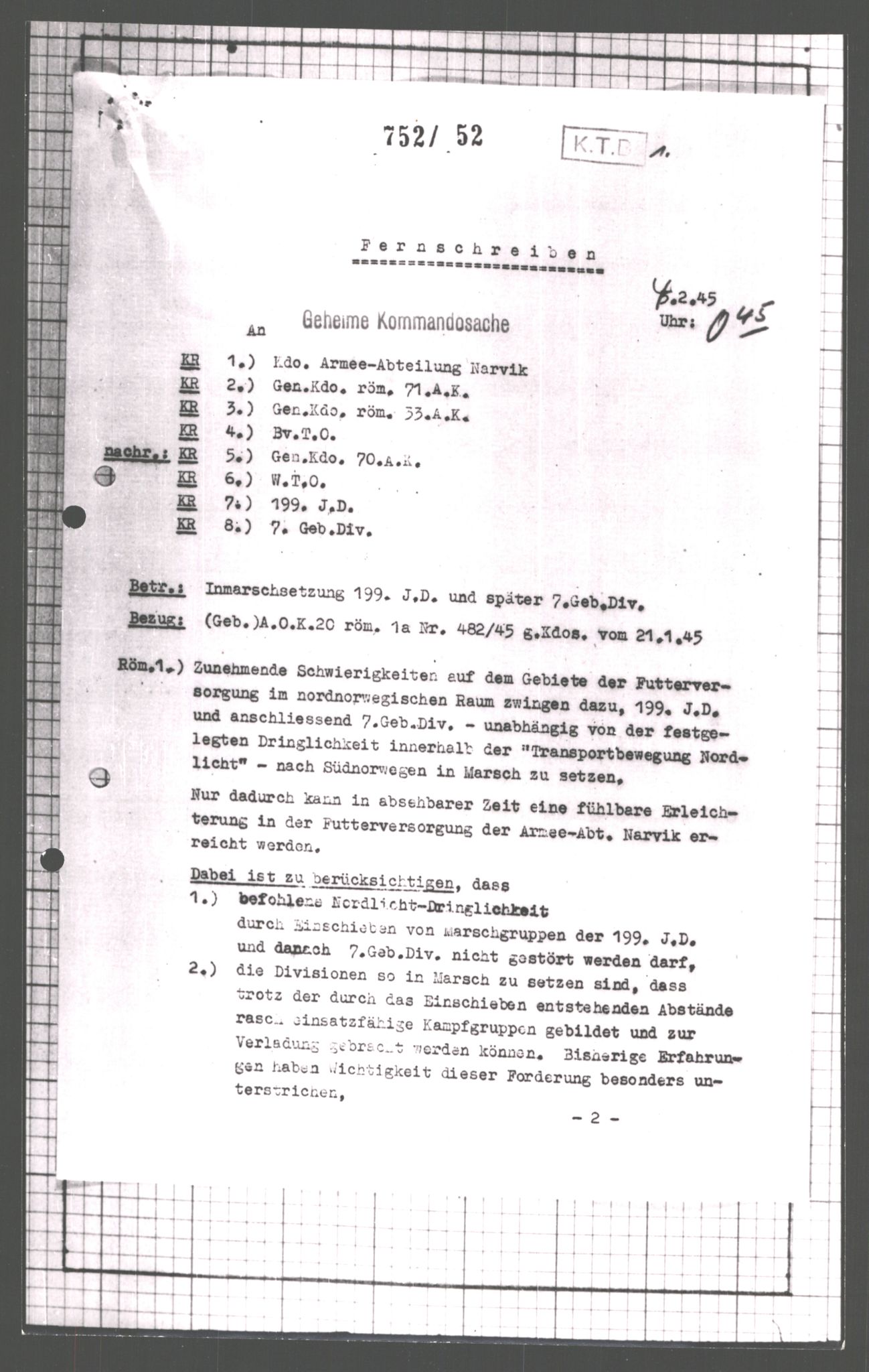 Forsvarets Overkommando. 2 kontor. Arkiv 11.4. Spredte tyske arkivsaker, AV/RA-RAFA-7031/D/Dar/Dara/L0007: Krigsdagbøker for 20. Gebirgs-Armee-Oberkommando (AOK 20), 1945, p. 118