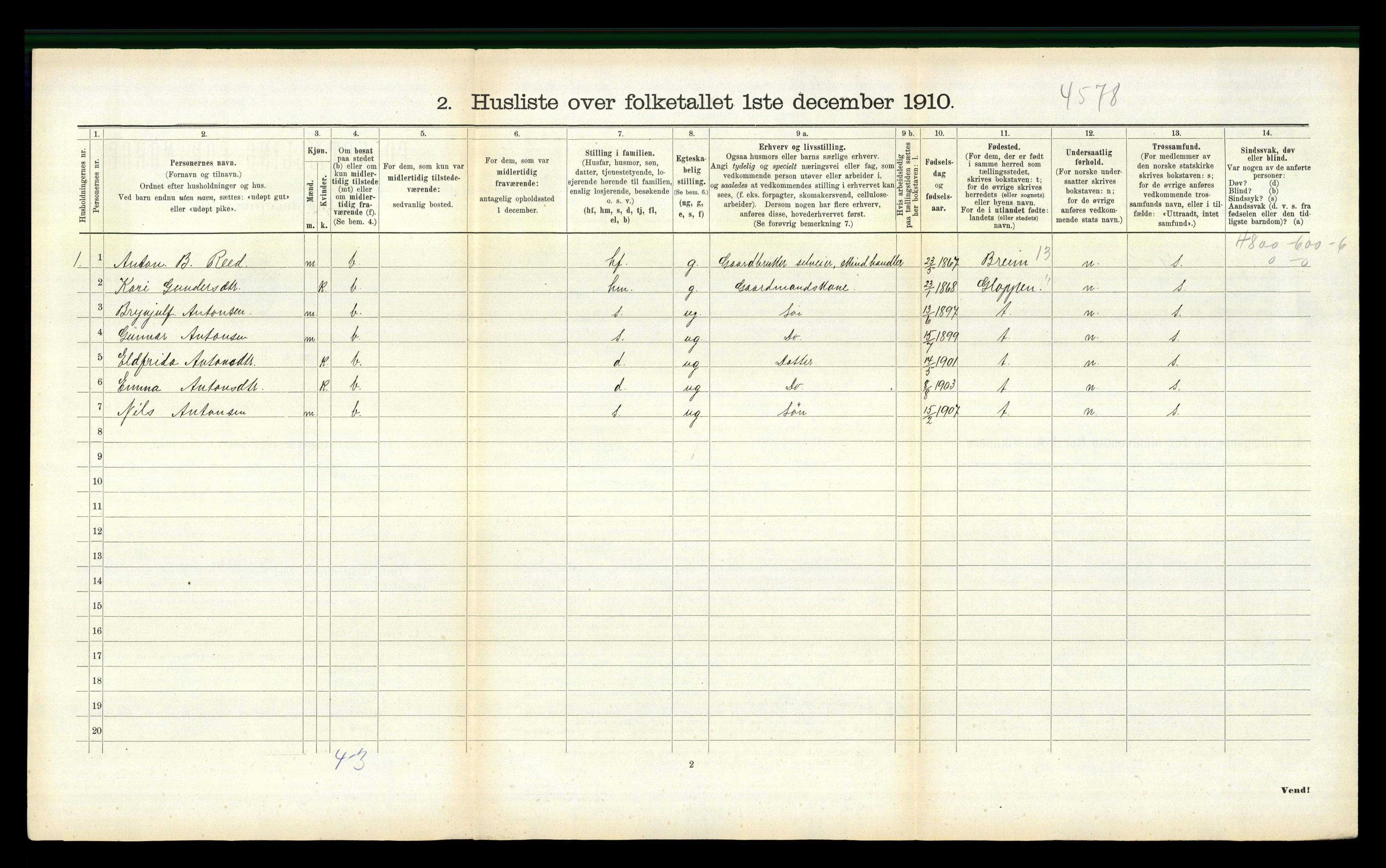 RA, 1910 census for Eid, 1910, p. 318