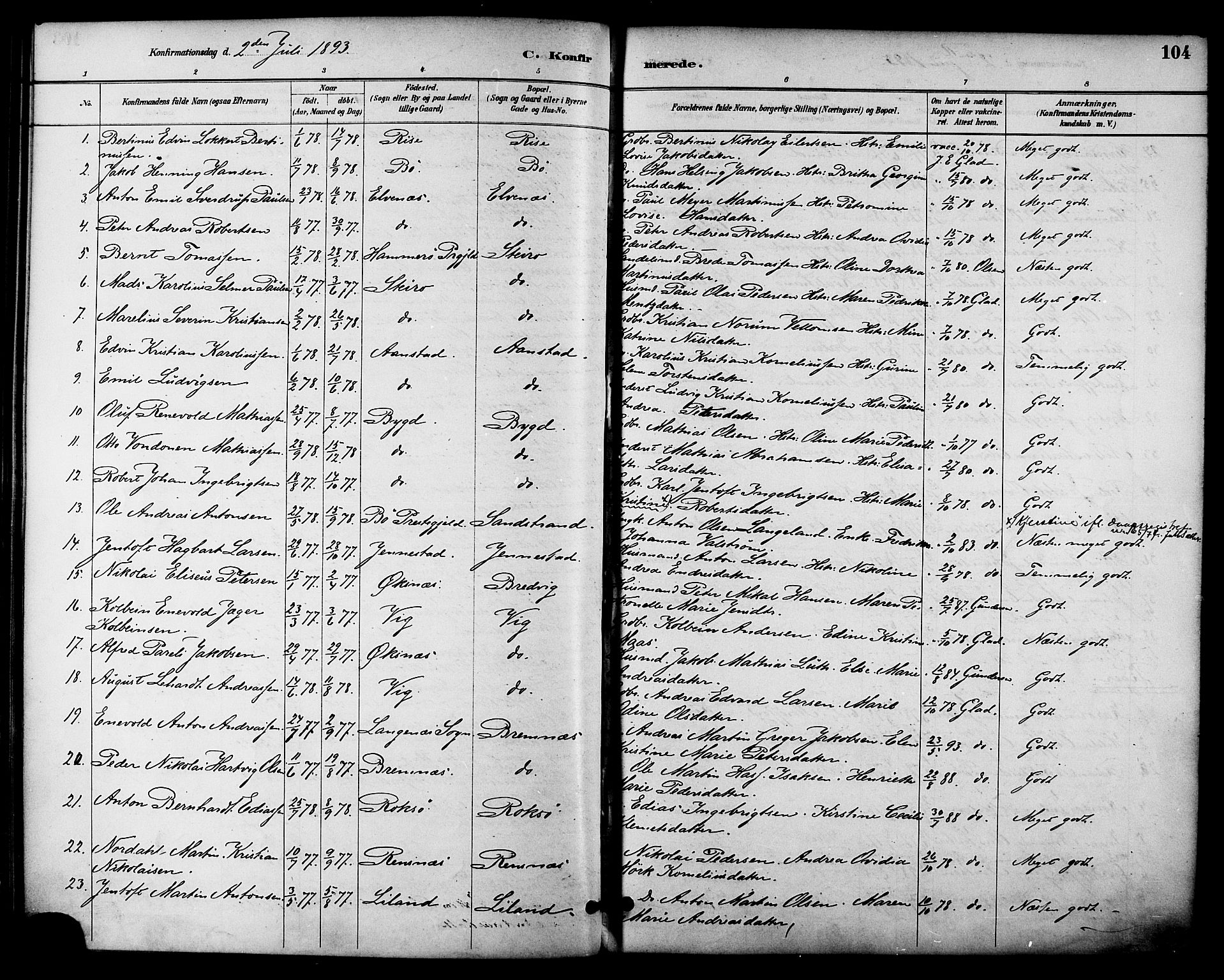 Ministerialprotokoller, klokkerbøker og fødselsregistre - Nordland, AV/SAT-A-1459/895/L1371: Parish register (official) no. 895A06, 1885-1894, p. 104