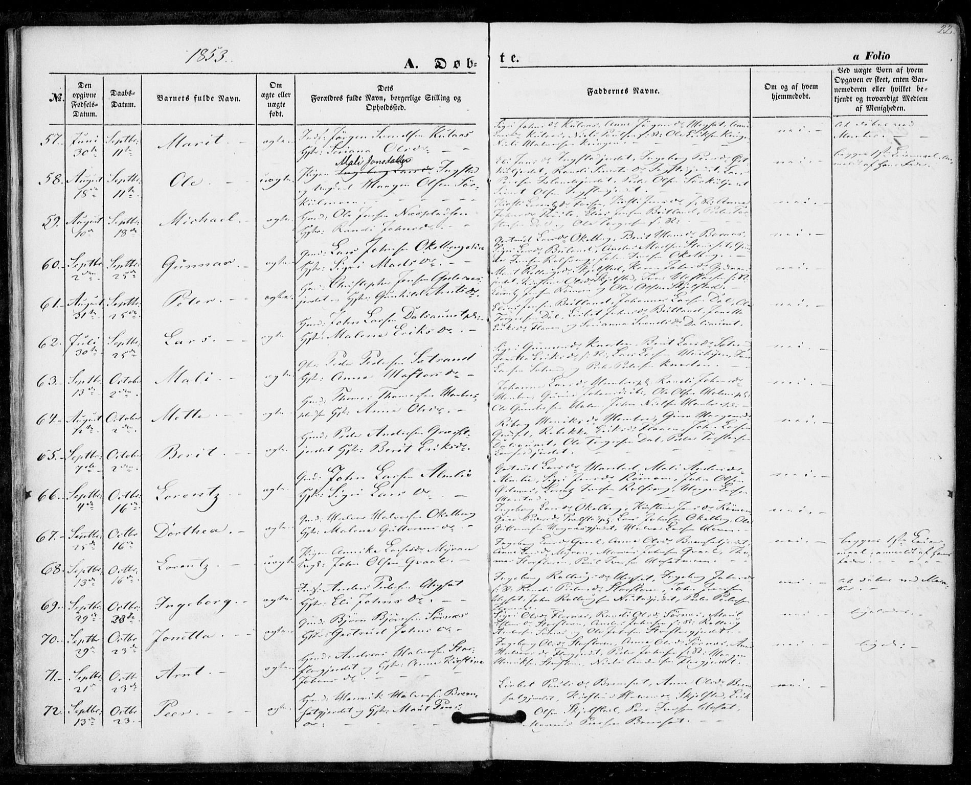 Ministerialprotokoller, klokkerbøker og fødselsregistre - Nord-Trøndelag, SAT/A-1458/703/L0028: Parish register (official) no. 703A01, 1850-1862, p. 22