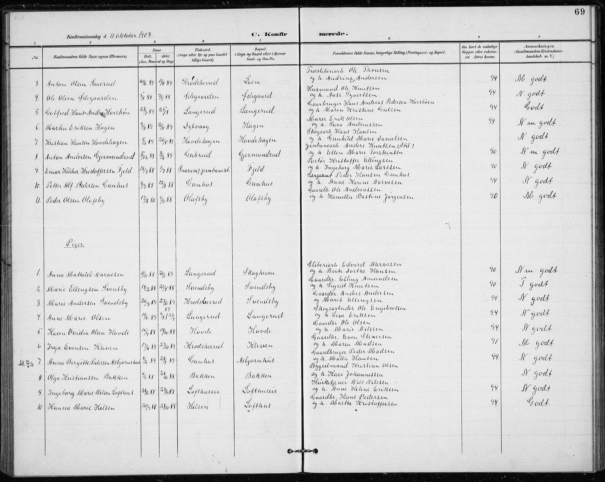 Modum kirkebøker, AV/SAKO-A-234/F/Fa/L0020: Parish register (official) no. 20, 1900-1917, p. 69