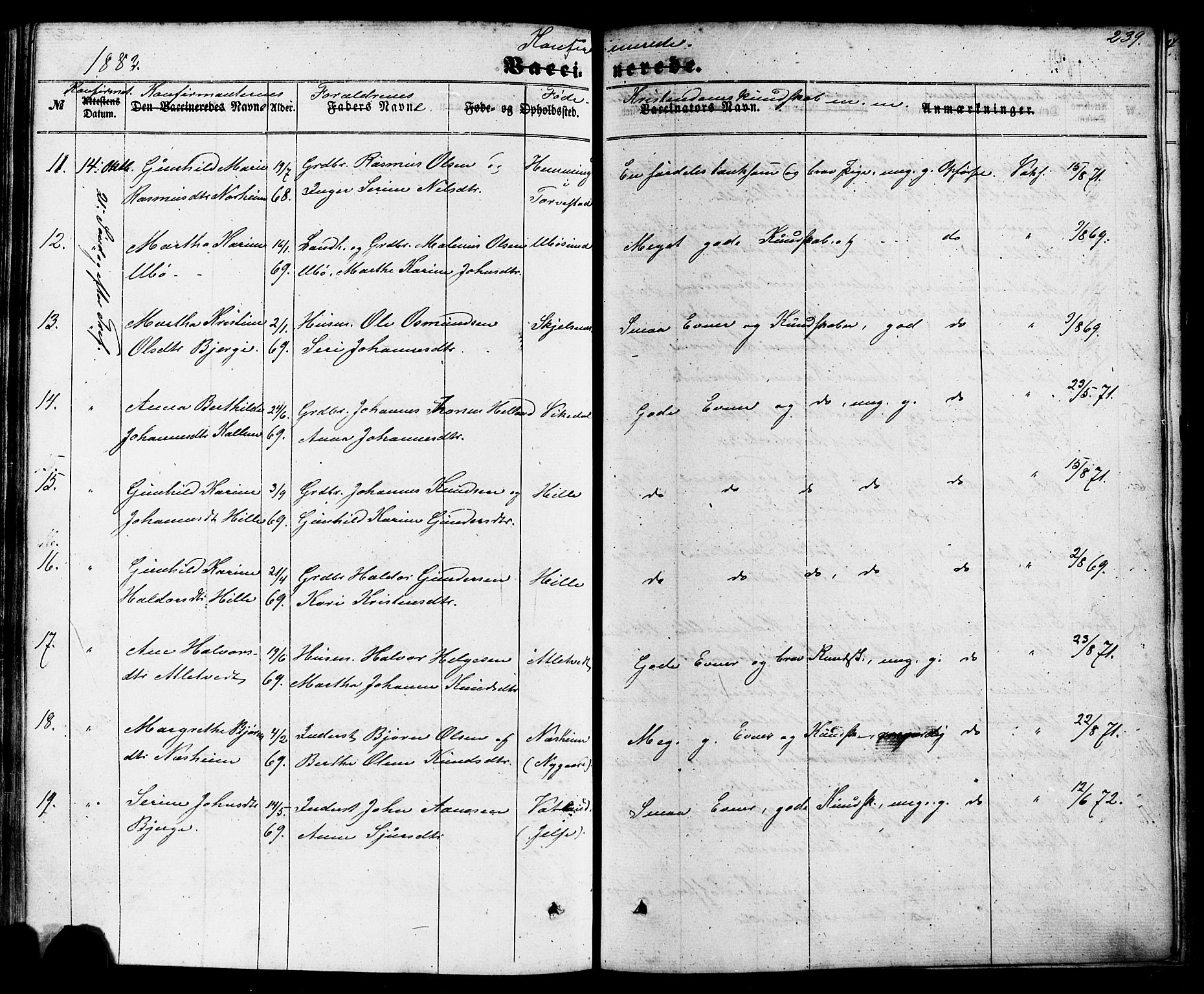 Nedstrand sokneprestkontor, AV/SAST-A-101841/01/IV: Parish register (official) no. A 10, 1861-1887, p. 239