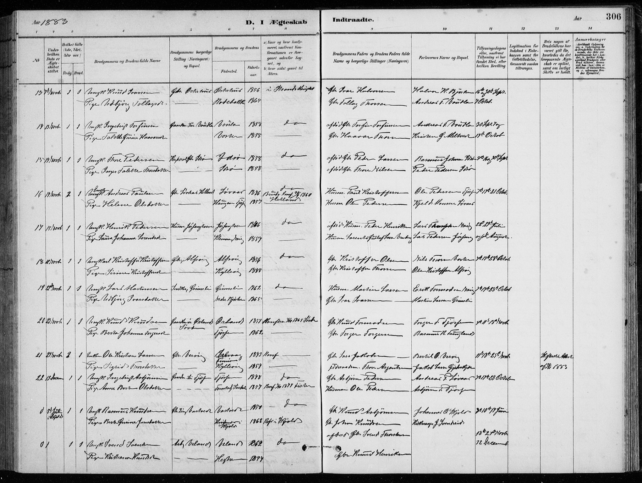 Strand sokneprestkontor, AV/SAST-A-101828/H/Ha/Hab/L0004: Parish register (copy) no. B 4, 1878-1903, p. 306