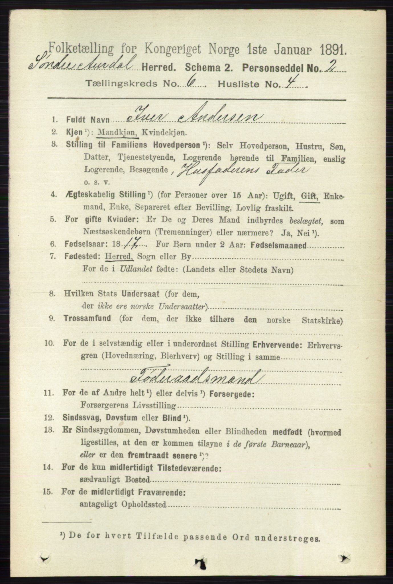 RA, 1891 census for 0540 Sør-Aurdal, 1891, p. 3820