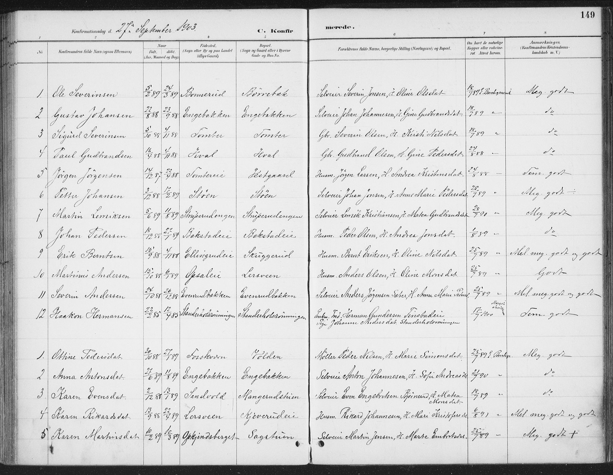 Romedal prestekontor, SAH/PREST-004/K/L0008: Parish register (official) no. 8, 1887-1905, p. 149