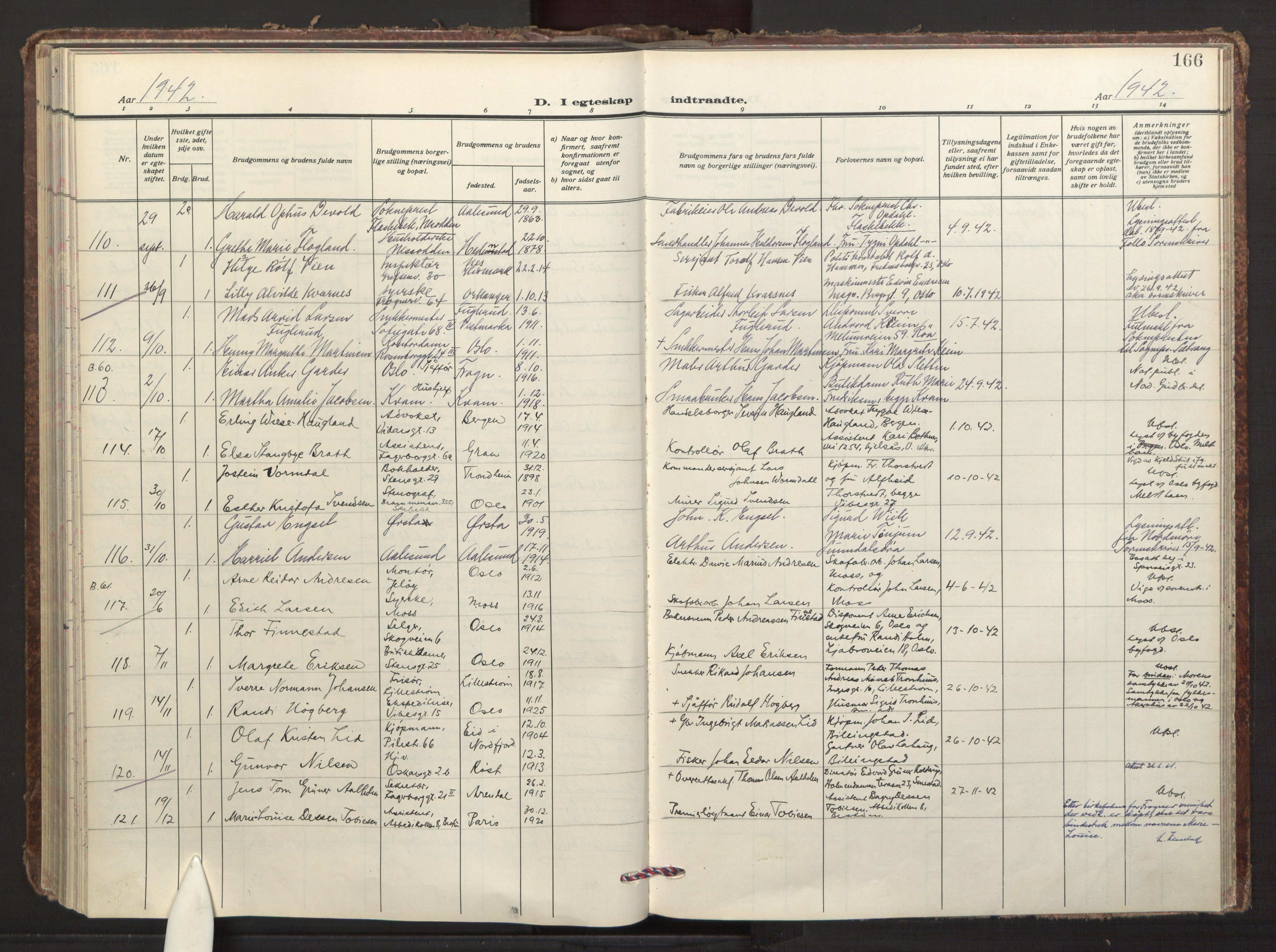 Fagerborg prestekontor Kirkebøker, AV/SAO-A-10844/F/Fa/L0009: Parish register (official) no. 9, 1934-1945, p. 166