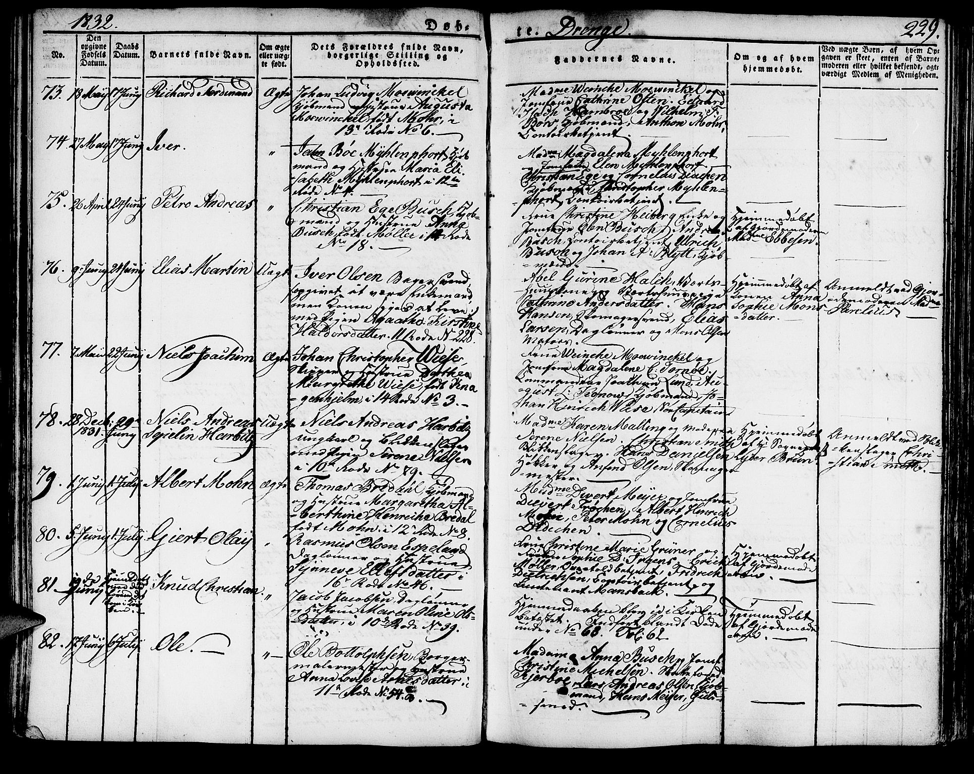 Domkirken sokneprestembete, SAB/A-74801/H/Haa/L0012: Parish register (official) no. A 12, 1821-1840, p. 229