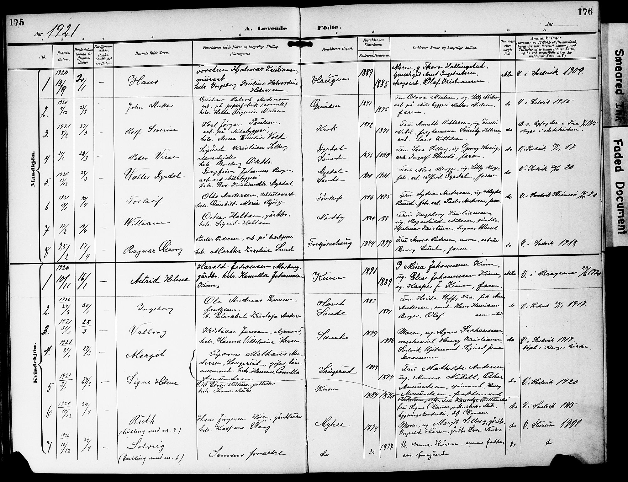 Strømm kirkebøker, AV/SAKO-A-322/G/Ga/L0004: Parish register (copy) no. I 4, 1897-1927, p. 175-176