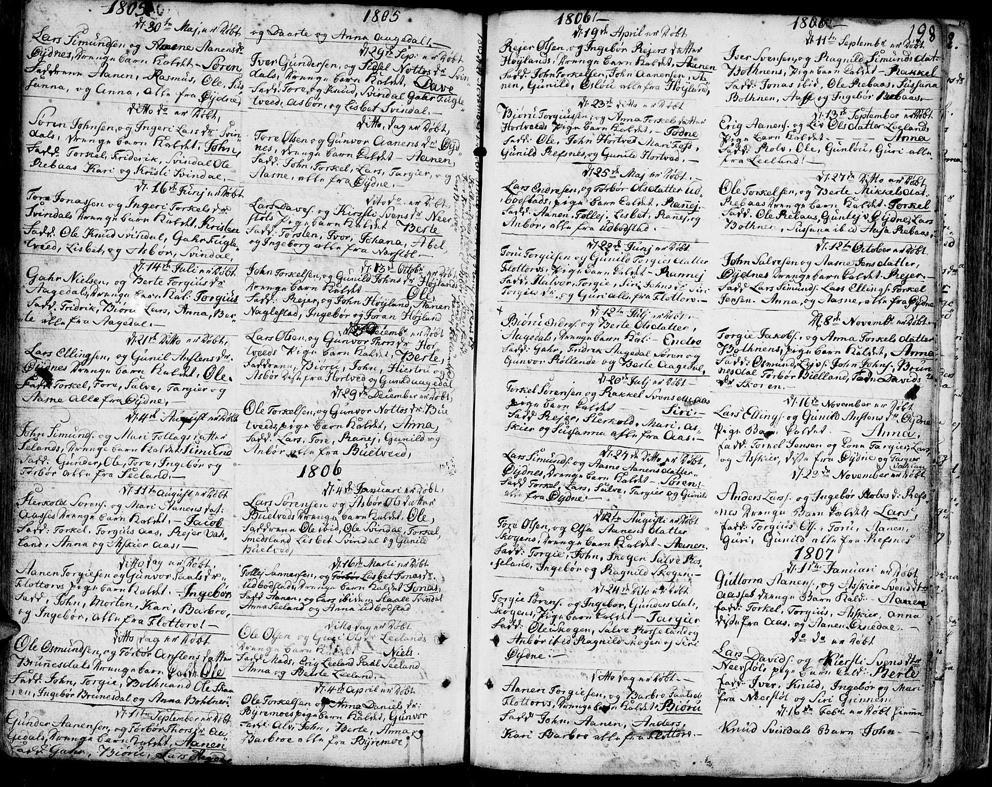 Bjelland sokneprestkontor, SAK/1111-0005/F/Fa/Faa/L0001: Parish register (official) no. A 1 /3, 1793-1815, p. 198