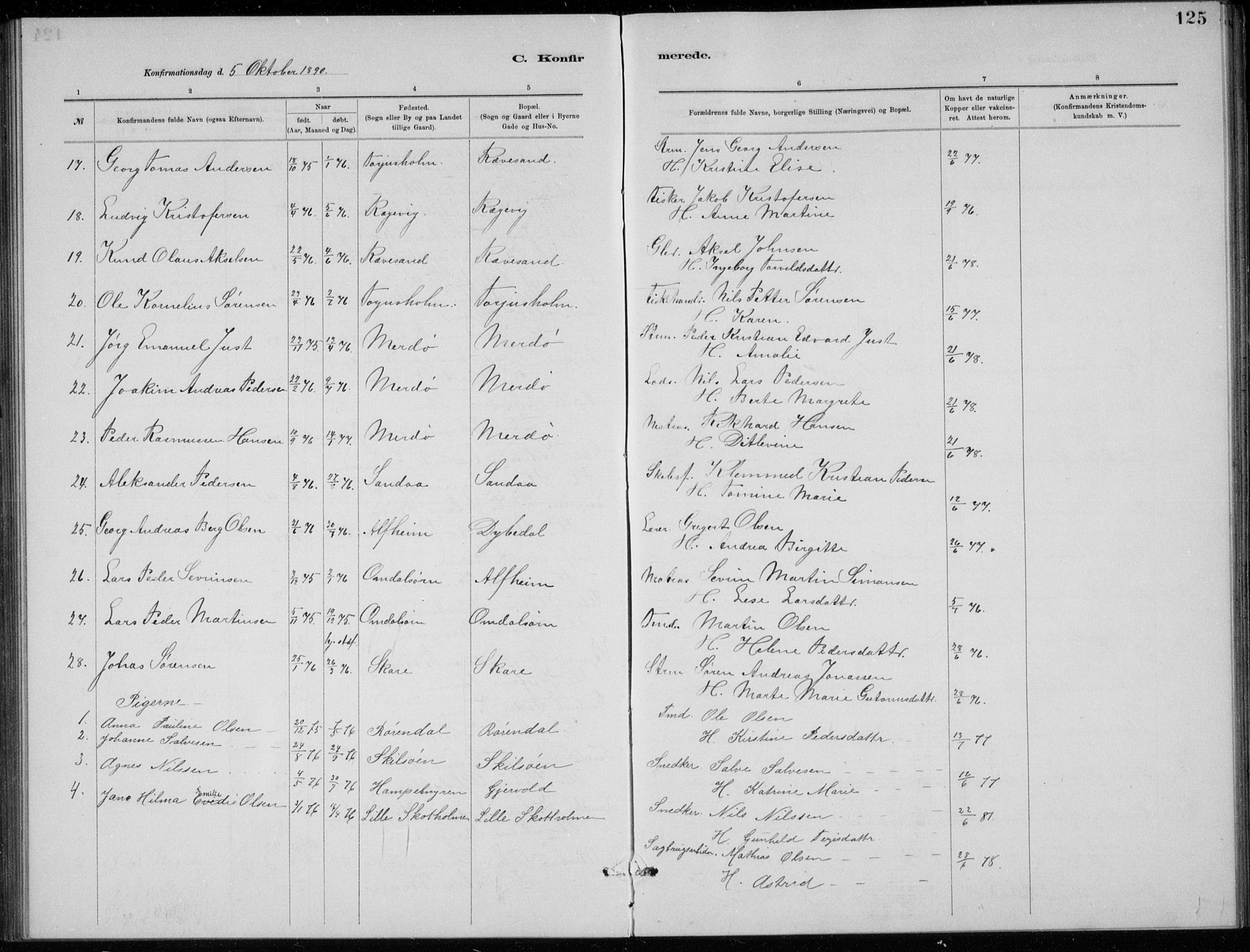 Tromøy sokneprestkontor, SAK/1111-0041/F/Fb/L0005: Parish register (copy) no. B 5, 1877-1891, p. 125