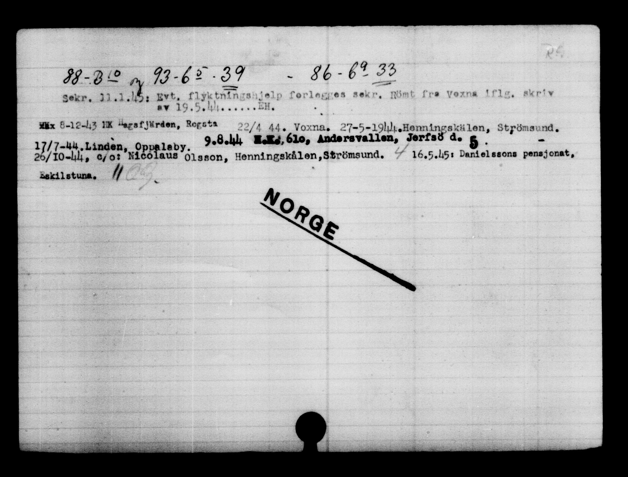 Den Kgl. Norske Legasjons Flyktningskontor, AV/RA-S-6753/V/Va/L0006: Kjesäterkartoteket.  Flyktningenr. 9400-12711, 1940-1945, p. 1166