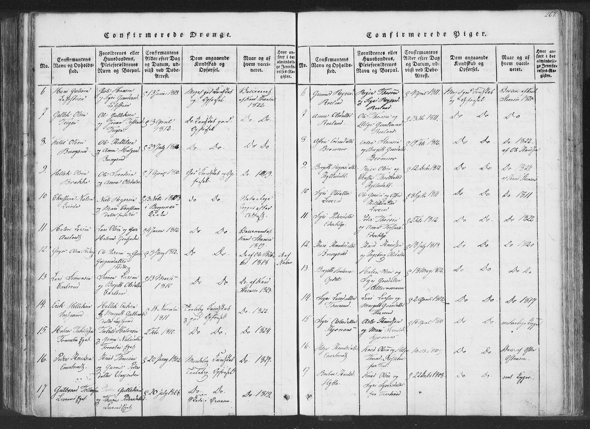 Rollag kirkebøker, AV/SAKO-A-240/F/Fa/L0006: Parish register (official) no. I 6, 1814-1828, p. 267