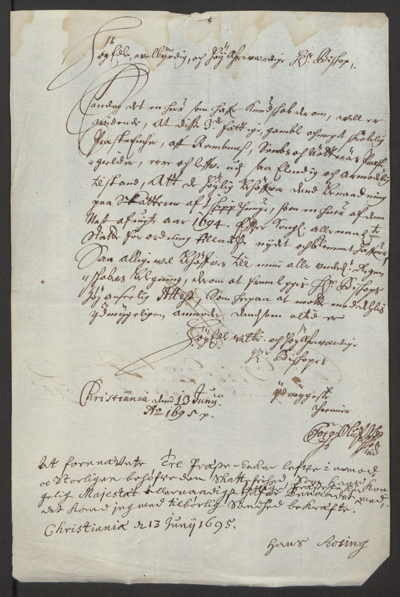 Rentekammeret inntil 1814, Reviderte regnskaper, Fogderegnskap, RA/EA-4092/R32/L1867: Fogderegnskap Jarlsberg grevskap, 1694-1696, p. 128