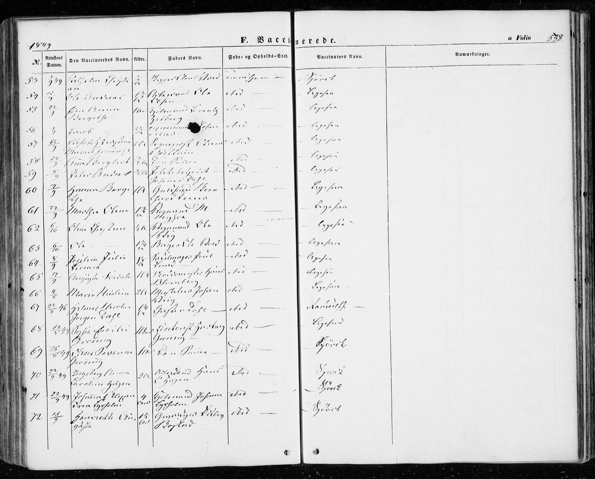 Ministerialprotokoller, klokkerbøker og fødselsregistre - Sør-Trøndelag, SAT/A-1456/601/L0051: Parish register (official) no. 601A19, 1848-1857, p. 538