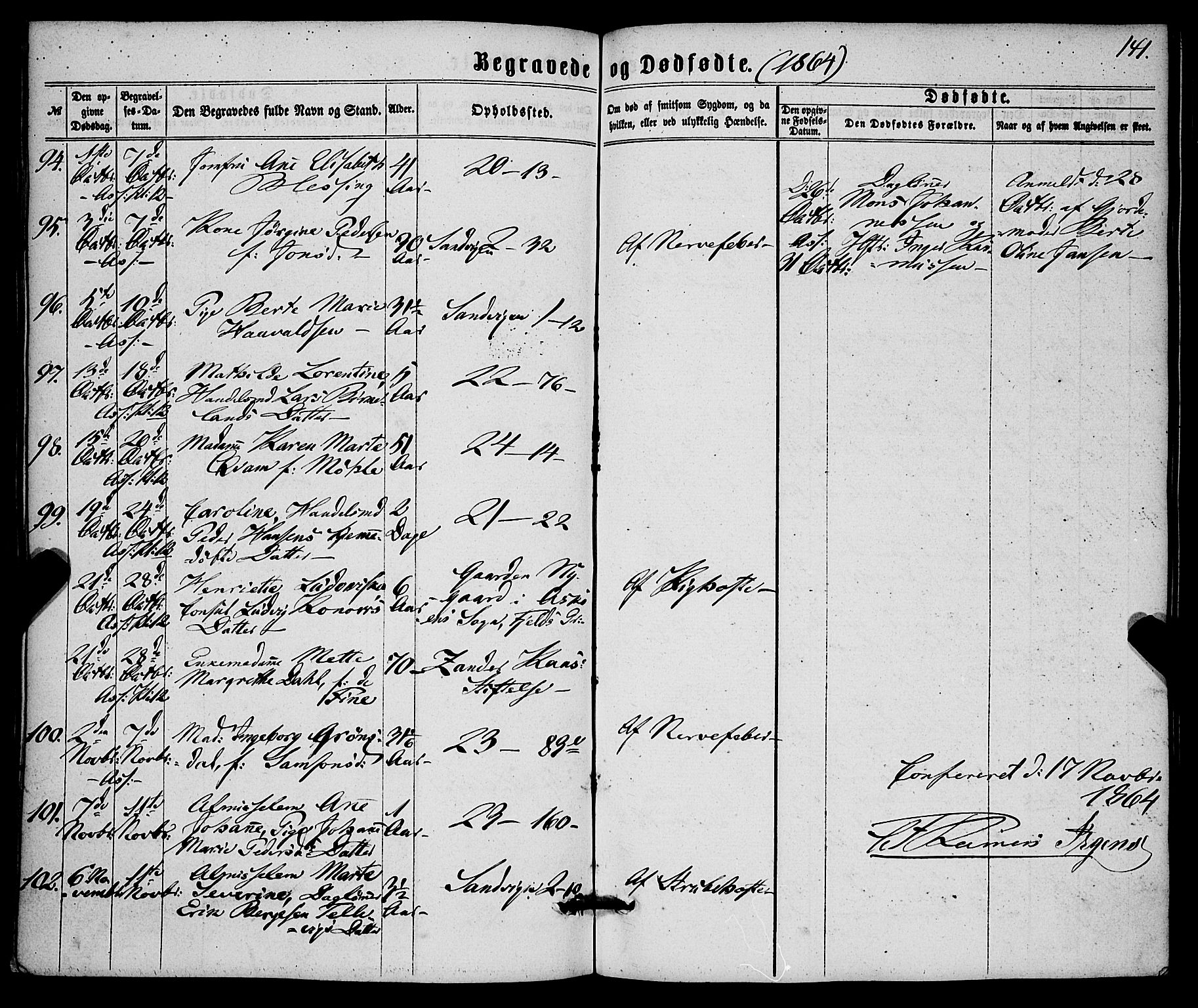 Korskirken sokneprestembete, SAB/A-76101/H/Haa/L0045: Parish register (official) no. E 3, 1863-1875, p. 141
