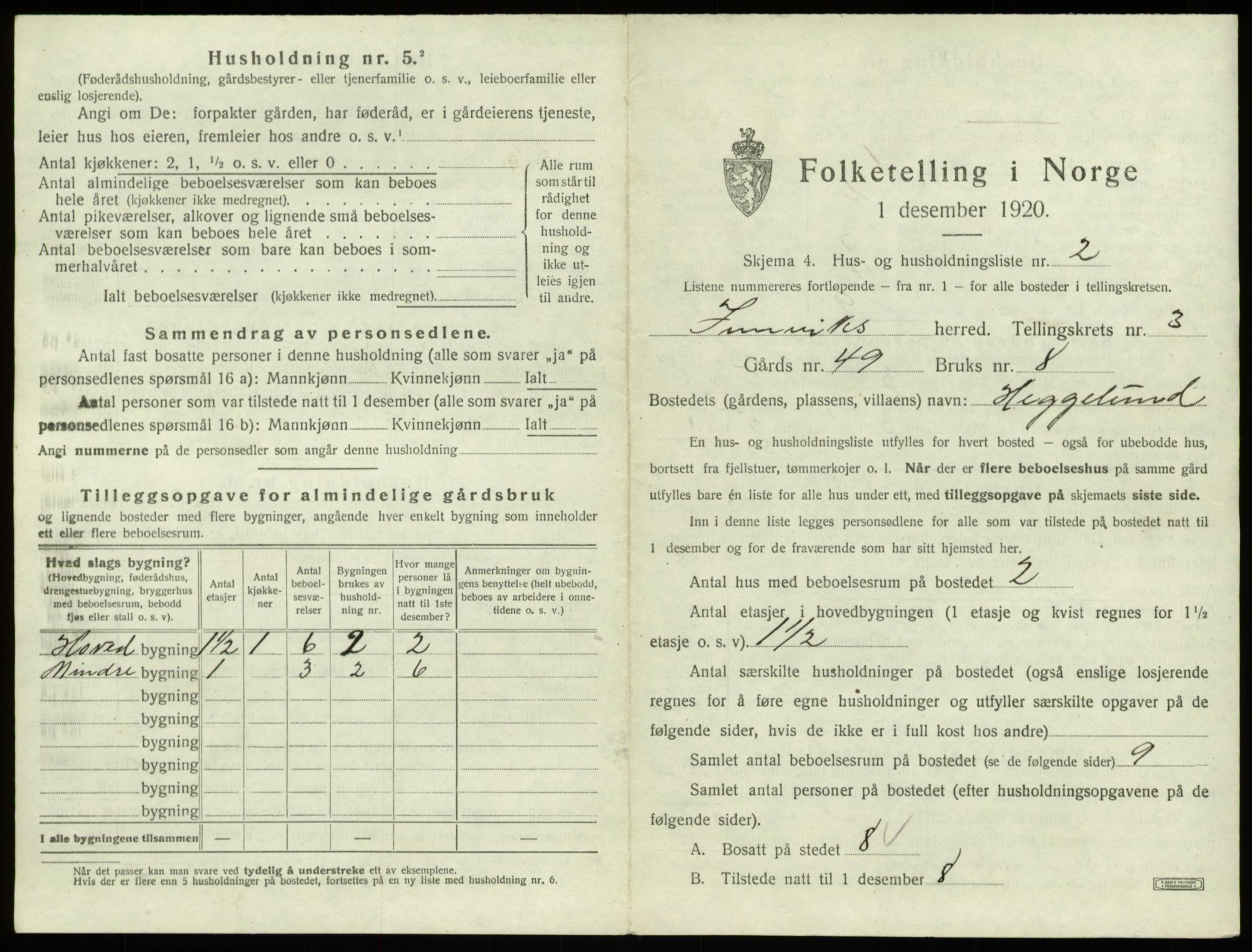 SAB, 1920 census for Innvik, 1920, p. 165