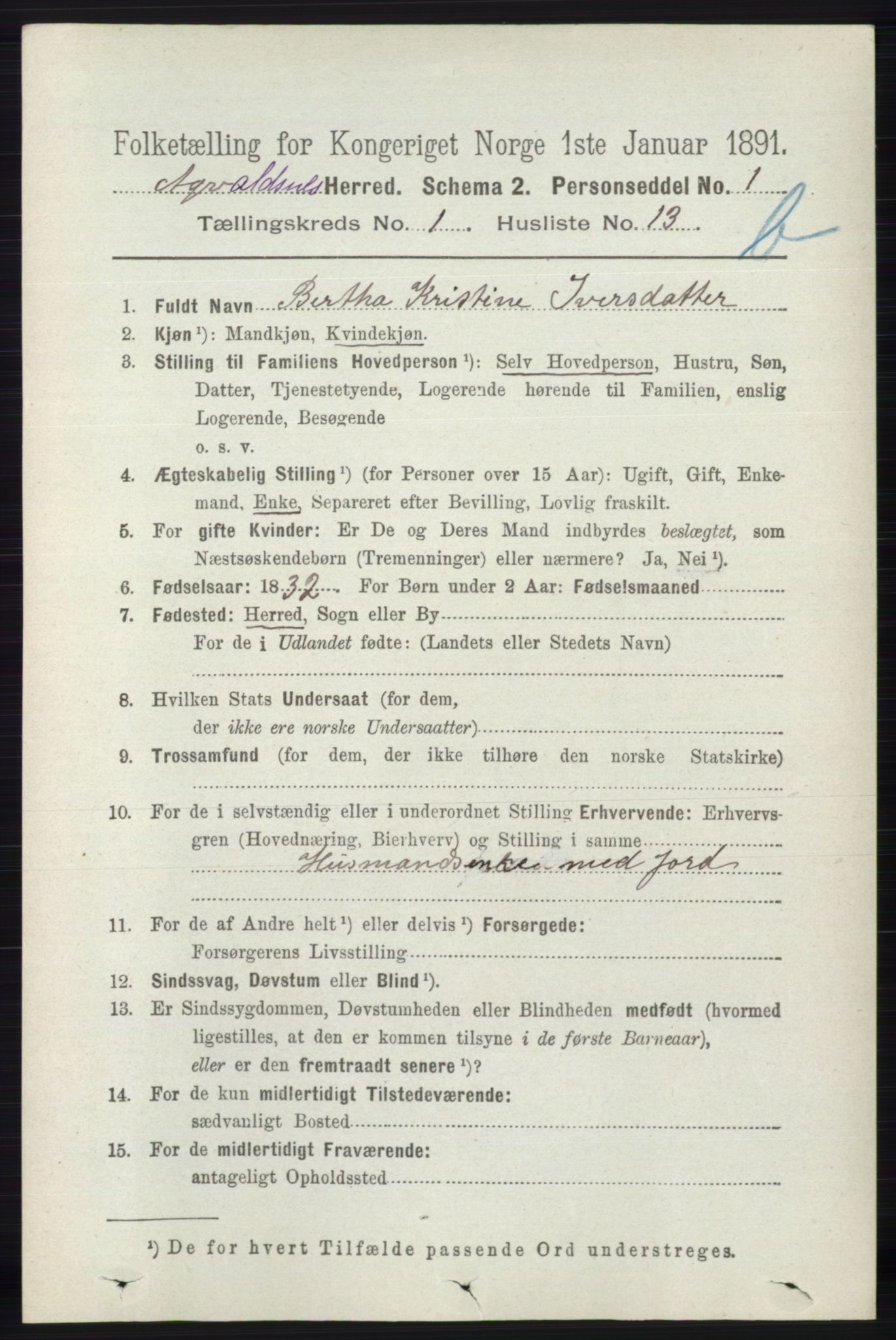 RA, 1891 census for 1147 Avaldsnes, 1891, p. 1308