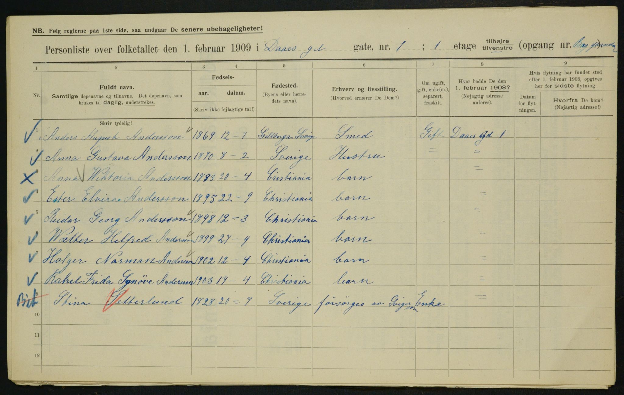 OBA, Municipal Census 1909 for Kristiania, 1909, p. 16291