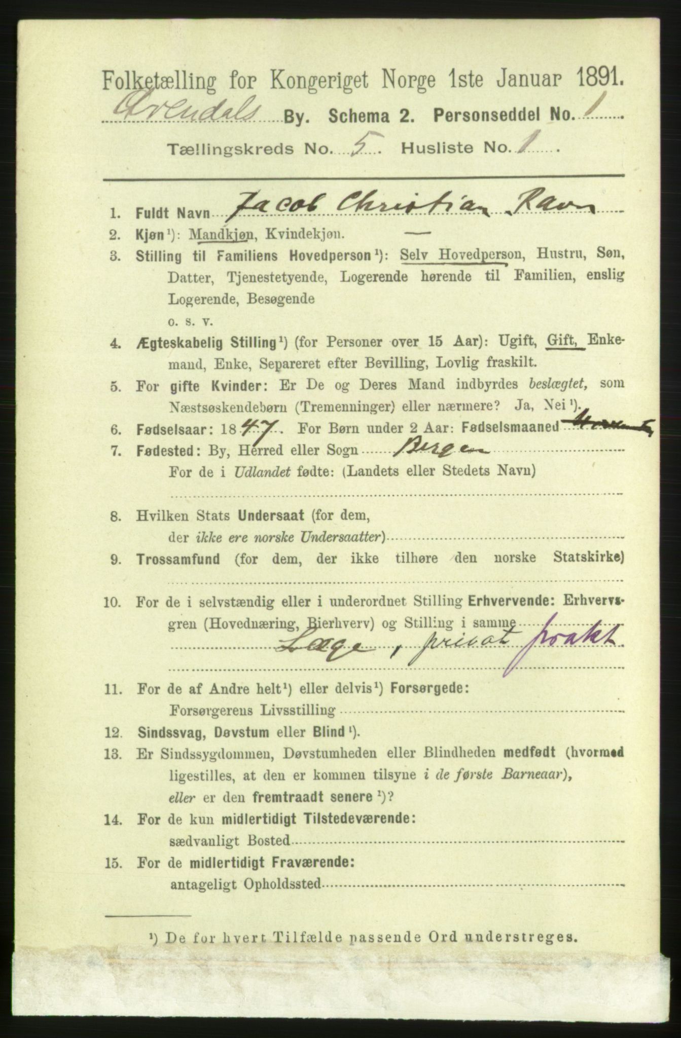 RA, 1891 census for 0903 Arendal, 1891, p. 1789