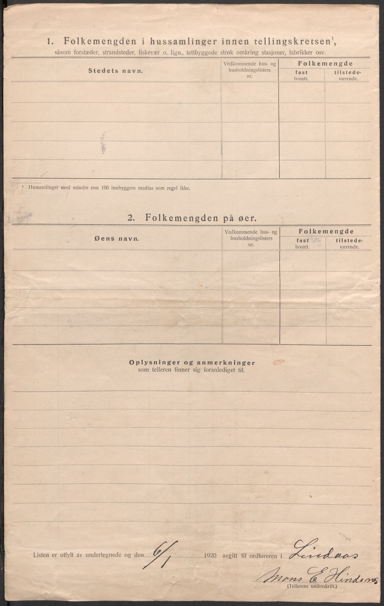 SAB, 1920 census for Lindås, 1920, p. 16