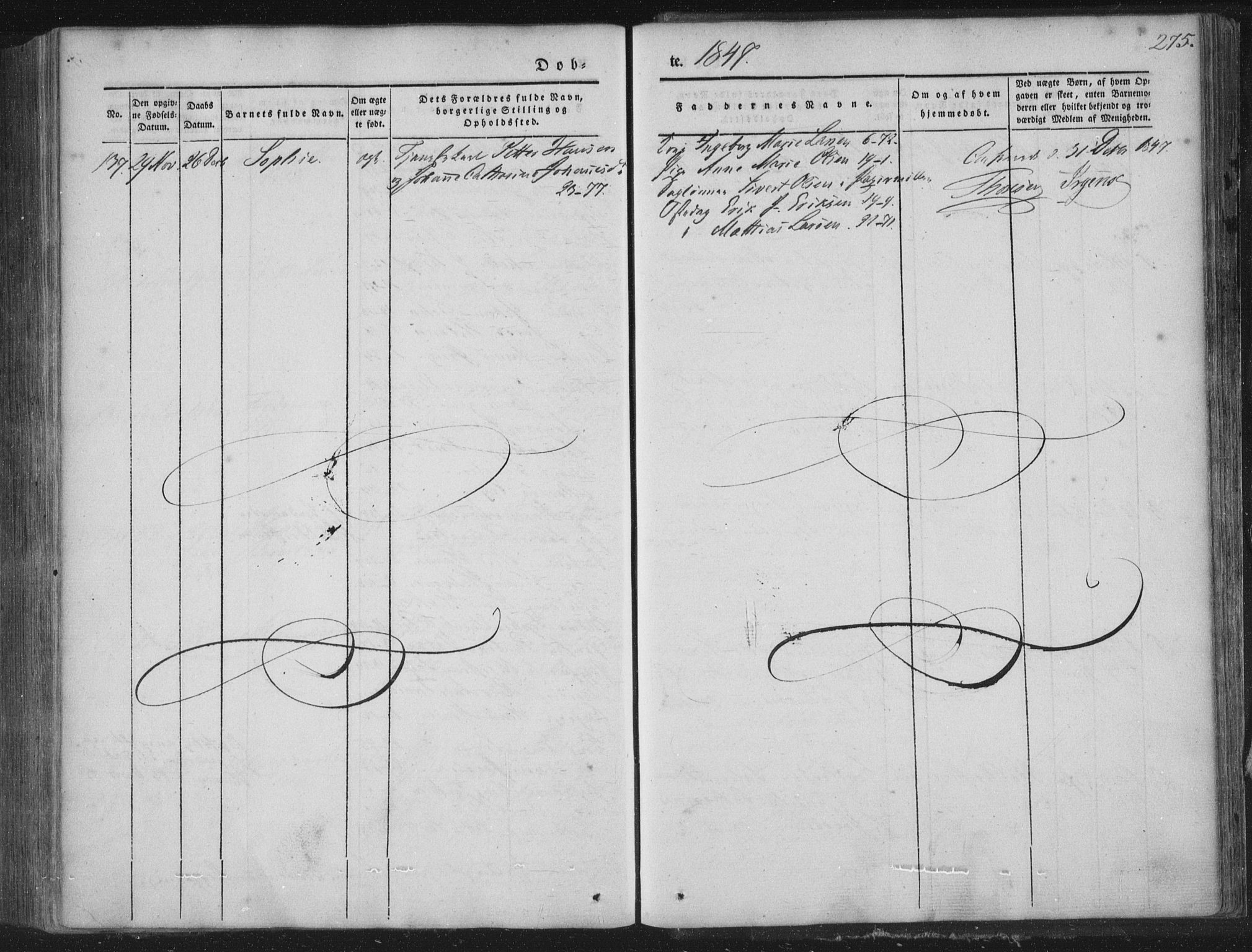 Korskirken sokneprestembete, SAB/A-76101/H/Haa/L0016: Parish register (official) no. B 2, 1841-1851, p. 275