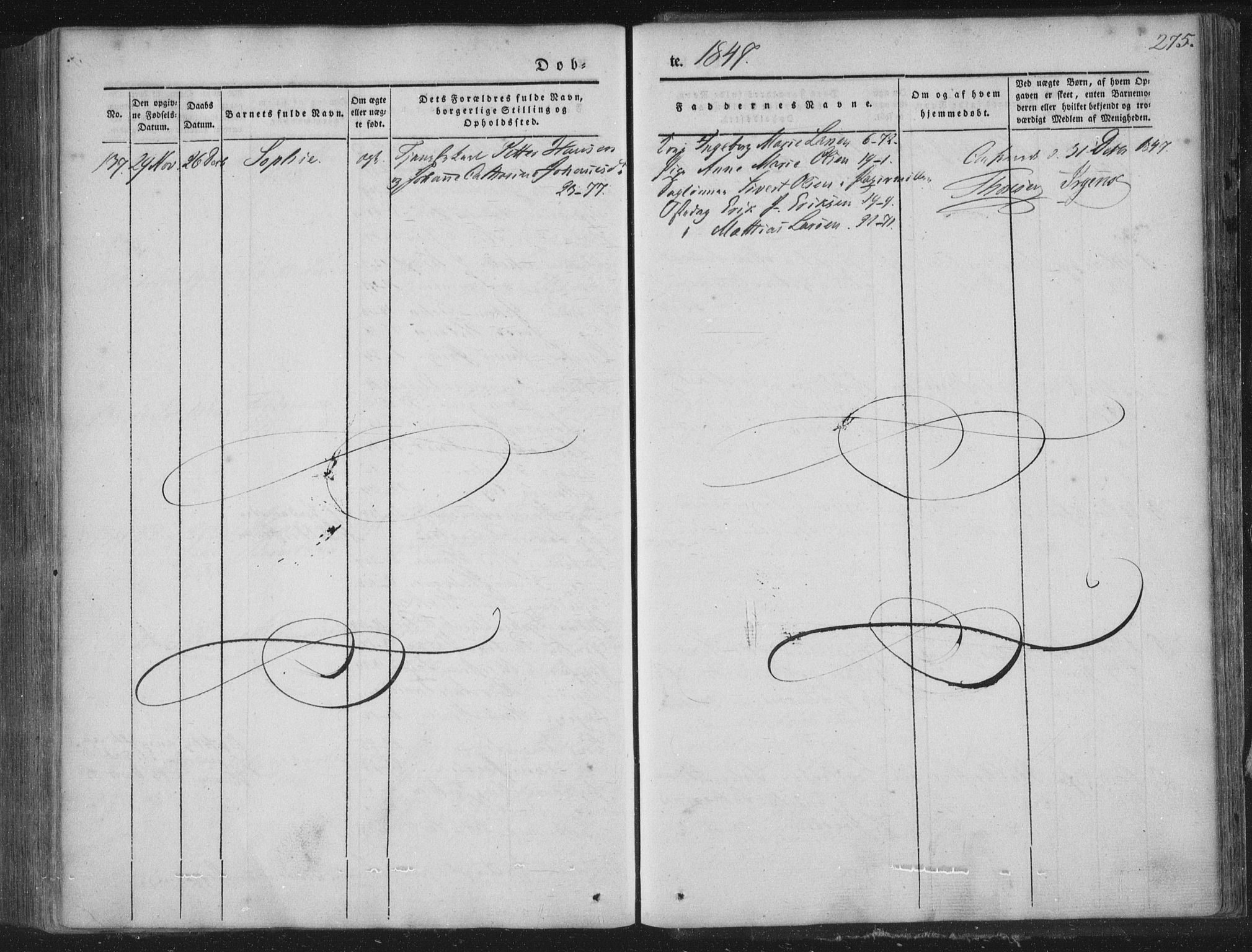 Korskirken sokneprestembete, AV/SAB-A-76101/H/Haa/L0016: Parish register (official) no. B 2, 1841-1851, p. 275