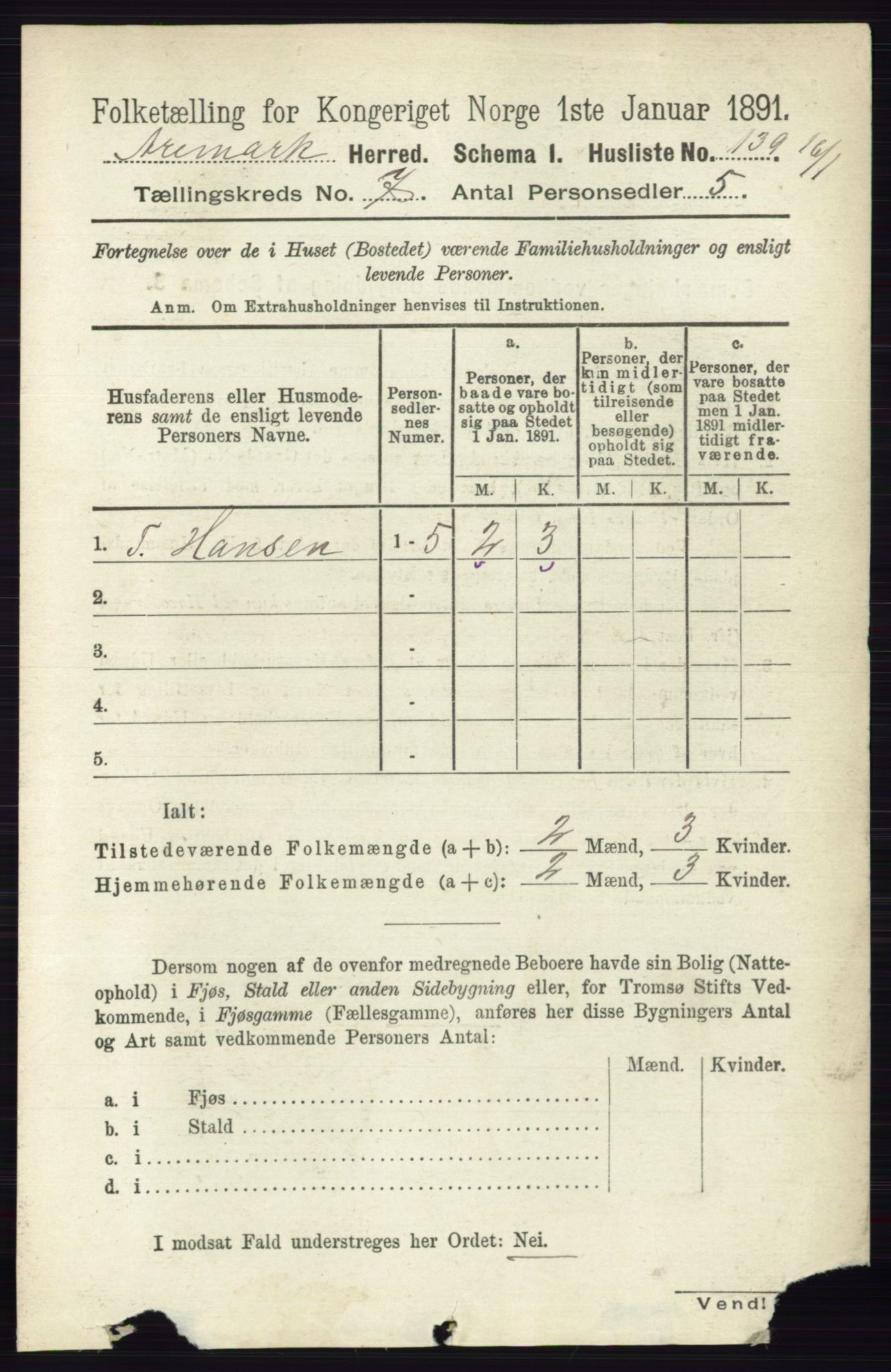 RA, 1891 census for 0118 Aremark, 1891, p. 3901