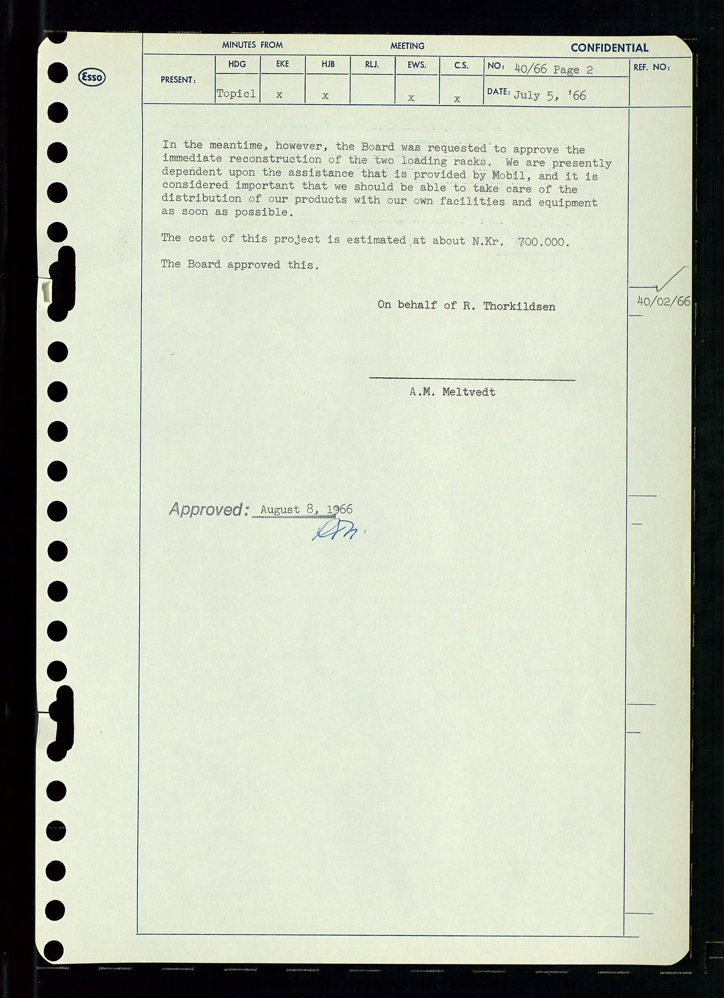 Pa 0982 - Esso Norge A/S, AV/SAST-A-100448/A/Aa/L0002/0002: Den administrerende direksjon Board minutes (styrereferater) / Den administrerende direksjon Board minutes (styrereferater), 1966, p. 85