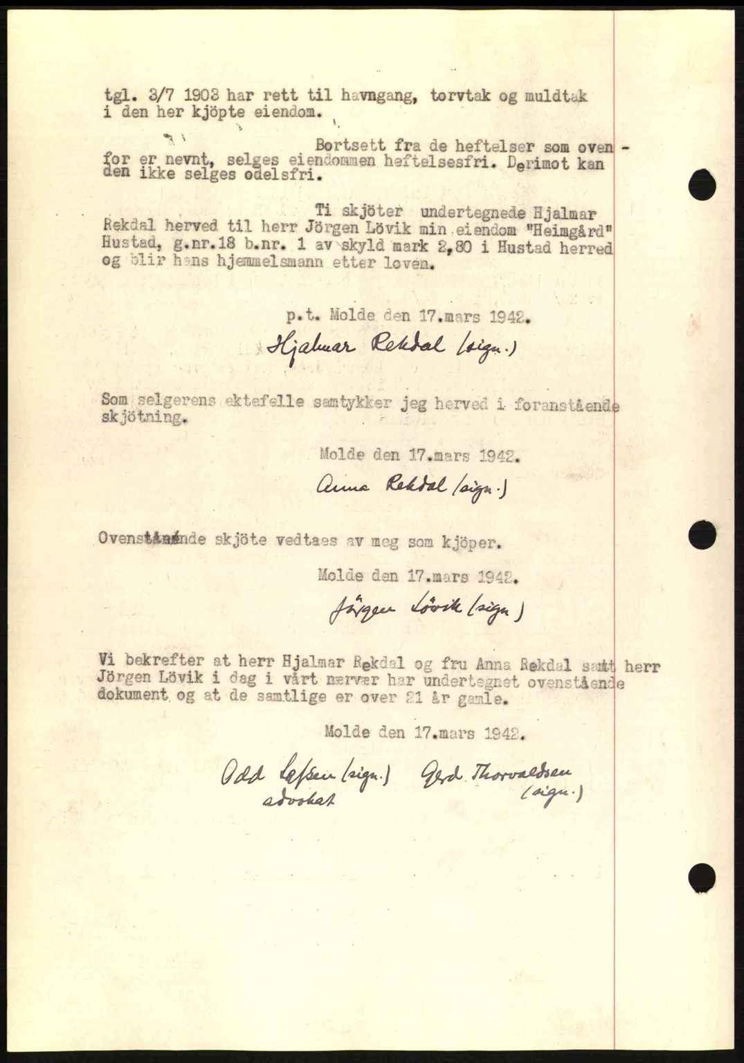 Romsdal sorenskriveri, AV/SAT-A-4149/1/2/2C: Mortgage book no. A12, 1942-1942, Diary no: : 870/1942