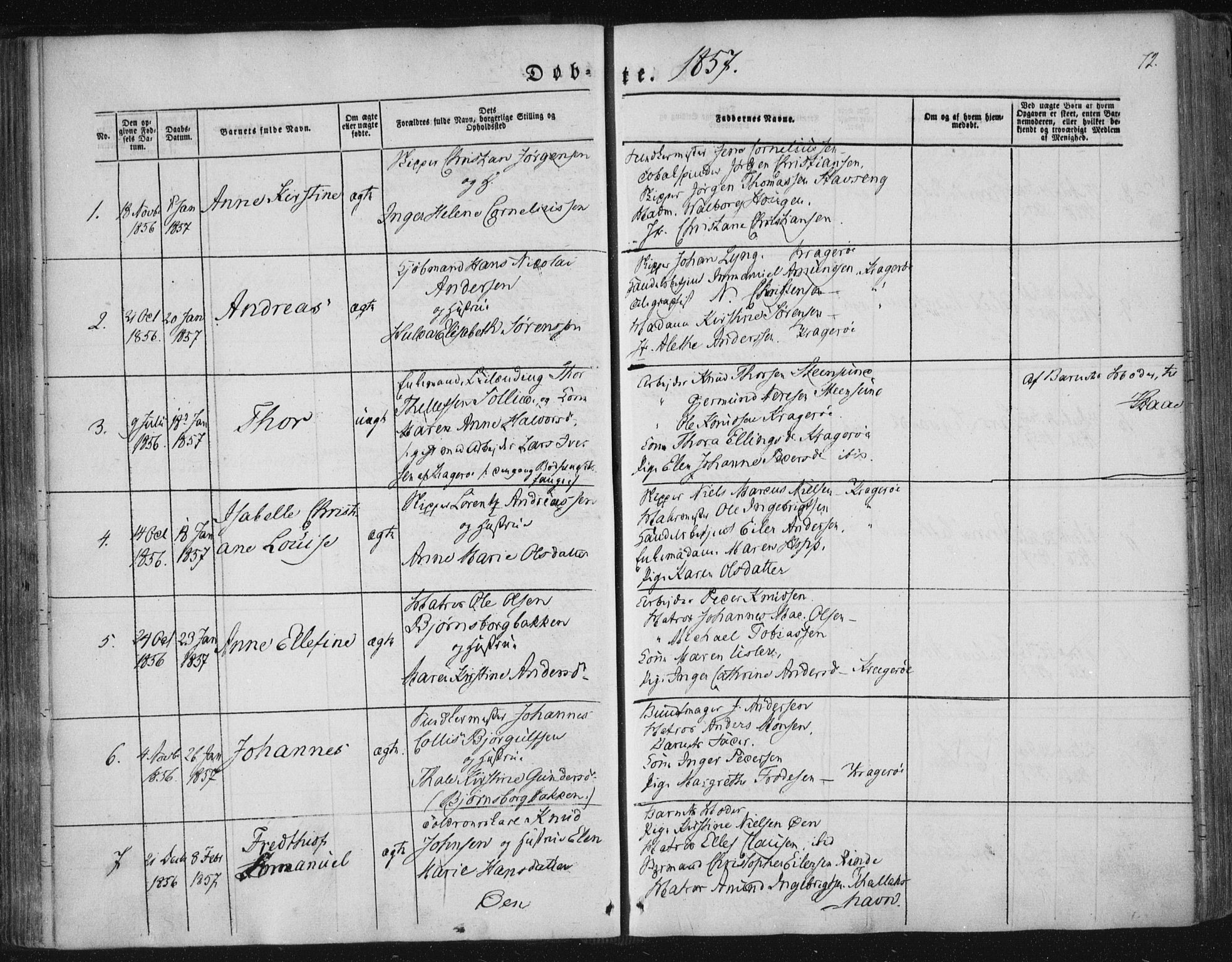 Kragerø kirkebøker, SAKO/A-278/F/Fa/L0006: Parish register (official) no. 6, 1847-1861, p. 72