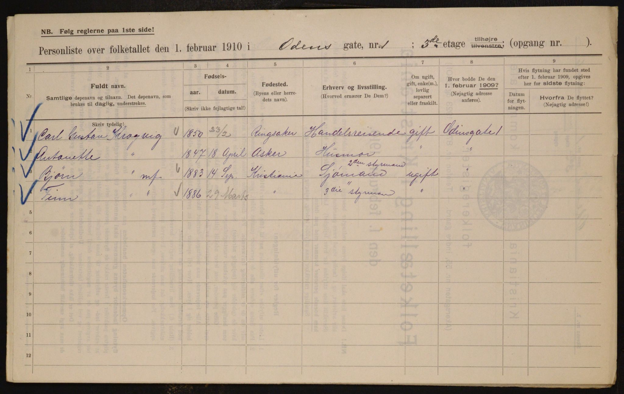 OBA, Municipal Census 1910 for Kristiania, 1910, p. 71875