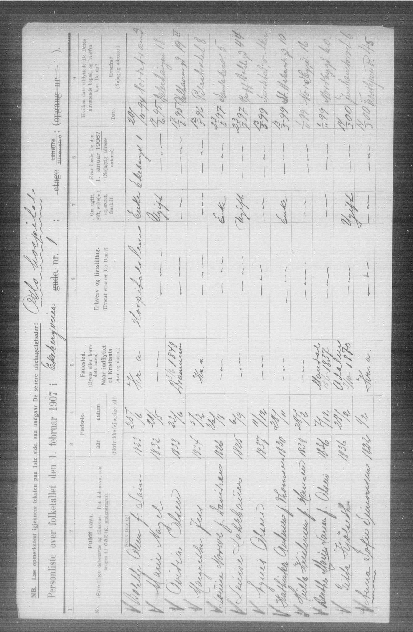 OBA, Municipal Census 1907 for Kristiania, 1907, p. 10126