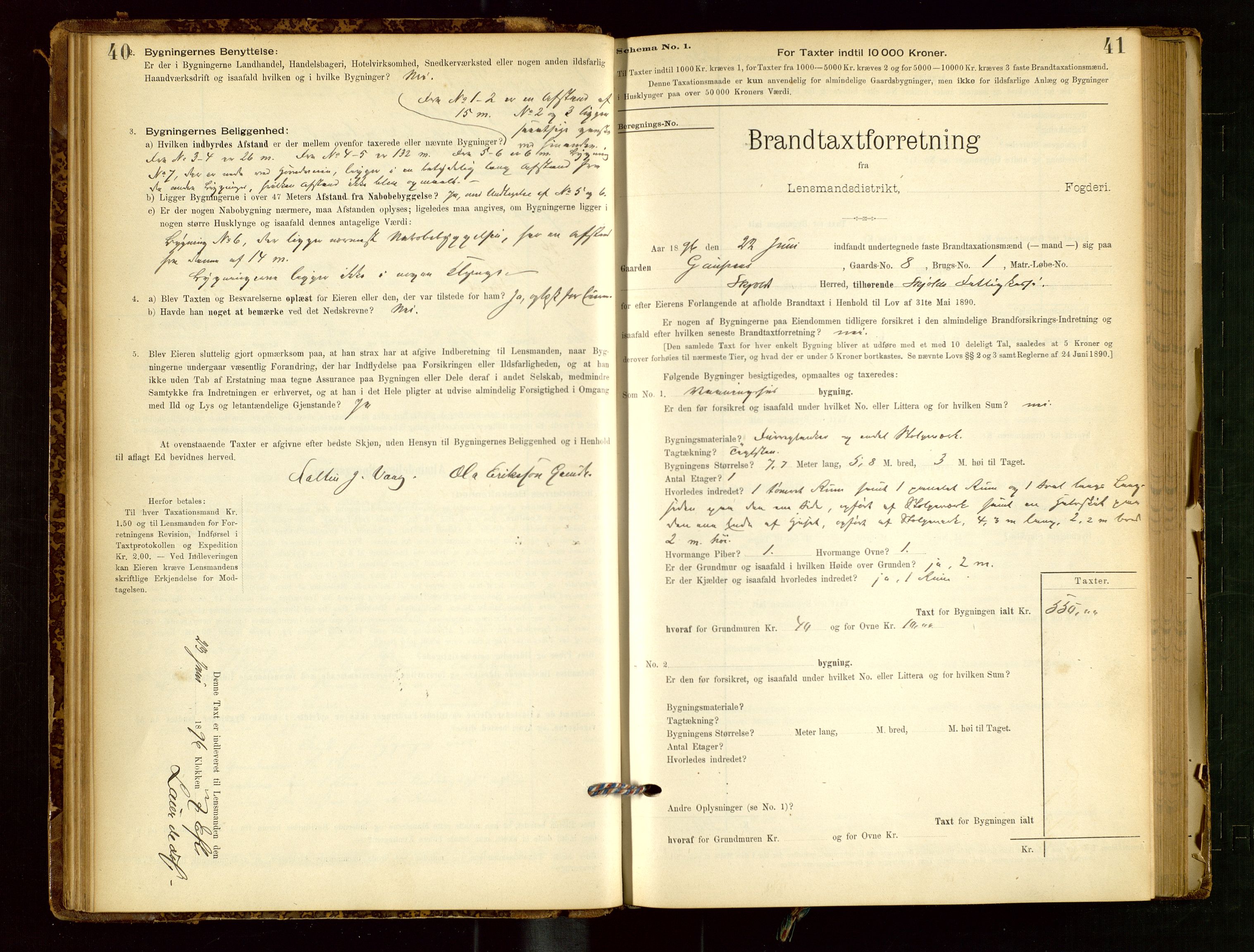 Skjold lensmannskontor, AV/SAST-A-100182/Gob/L0001: "Brandtaxationsprotokol for Skjold Lensmandsdistrikt Ryfylke Fogderi", 1894-1939, p. 40-41