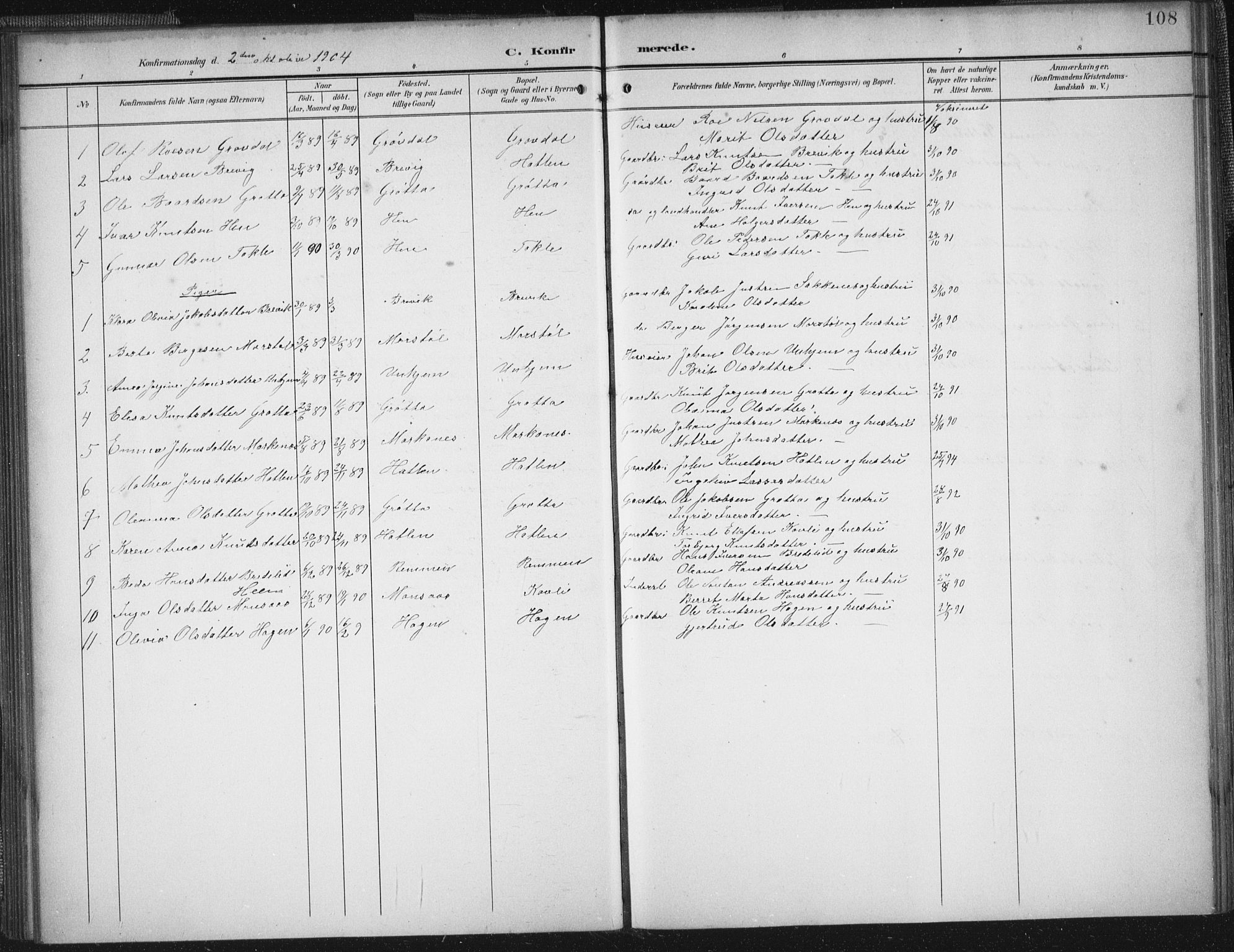 Ministerialprotokoller, klokkerbøker og fødselsregistre - Møre og Romsdal, AV/SAT-A-1454/545/L0589: Parish register (copy) no. 545C03, 1902-1937, p. 108