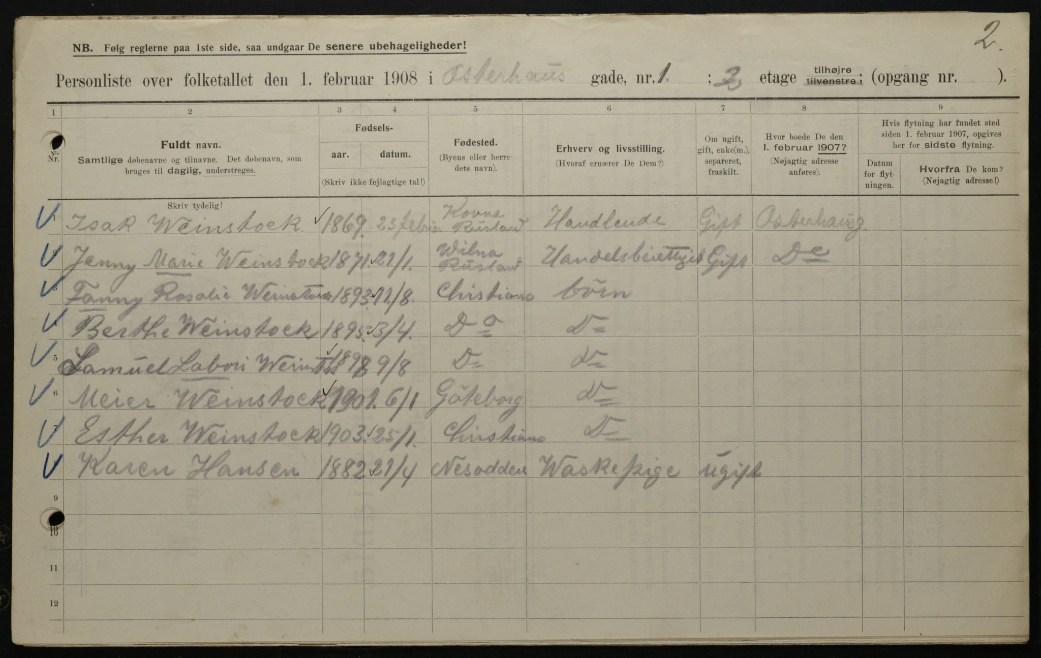 OBA, Municipal Census 1908 for Kristiania, 1908, p. 69327