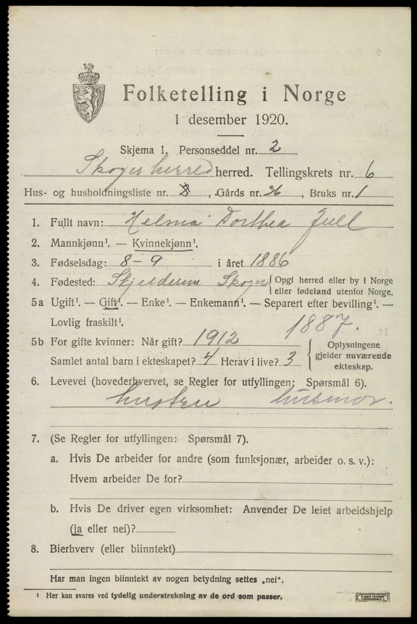 SAKO, 1920 census for Skoger, 1920, p. 13533