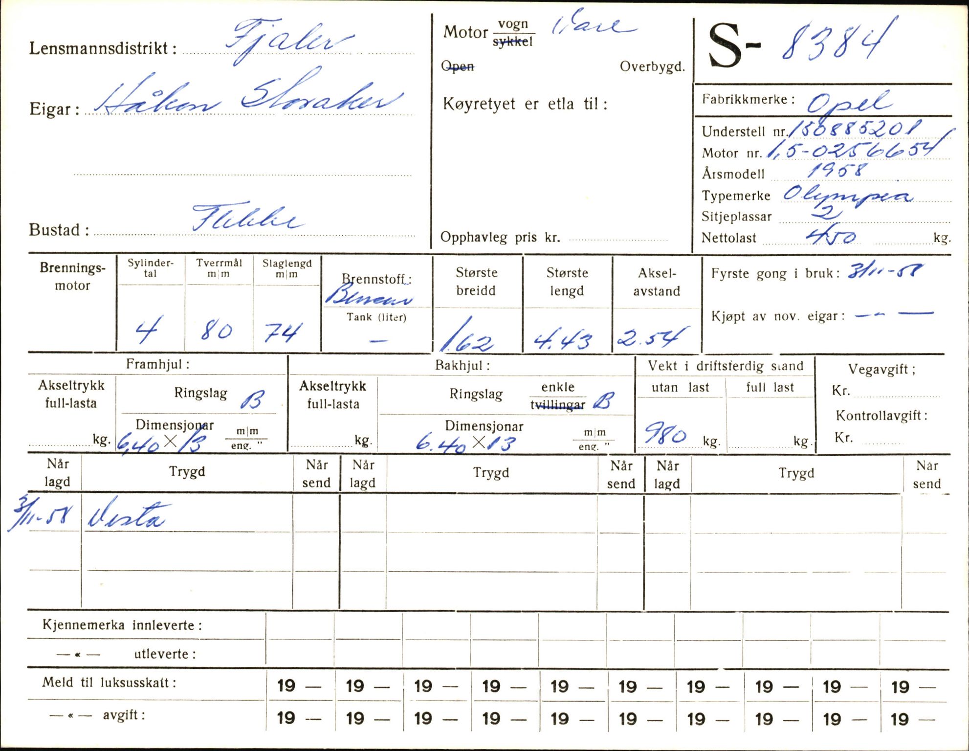 Statens vegvesen, Sogn og Fjordane vegkontor, AV/SAB-A-5301/4/F/L0006: Registerkort utmeldte Fjordane S8300-9500, 1930-1961, p. 134