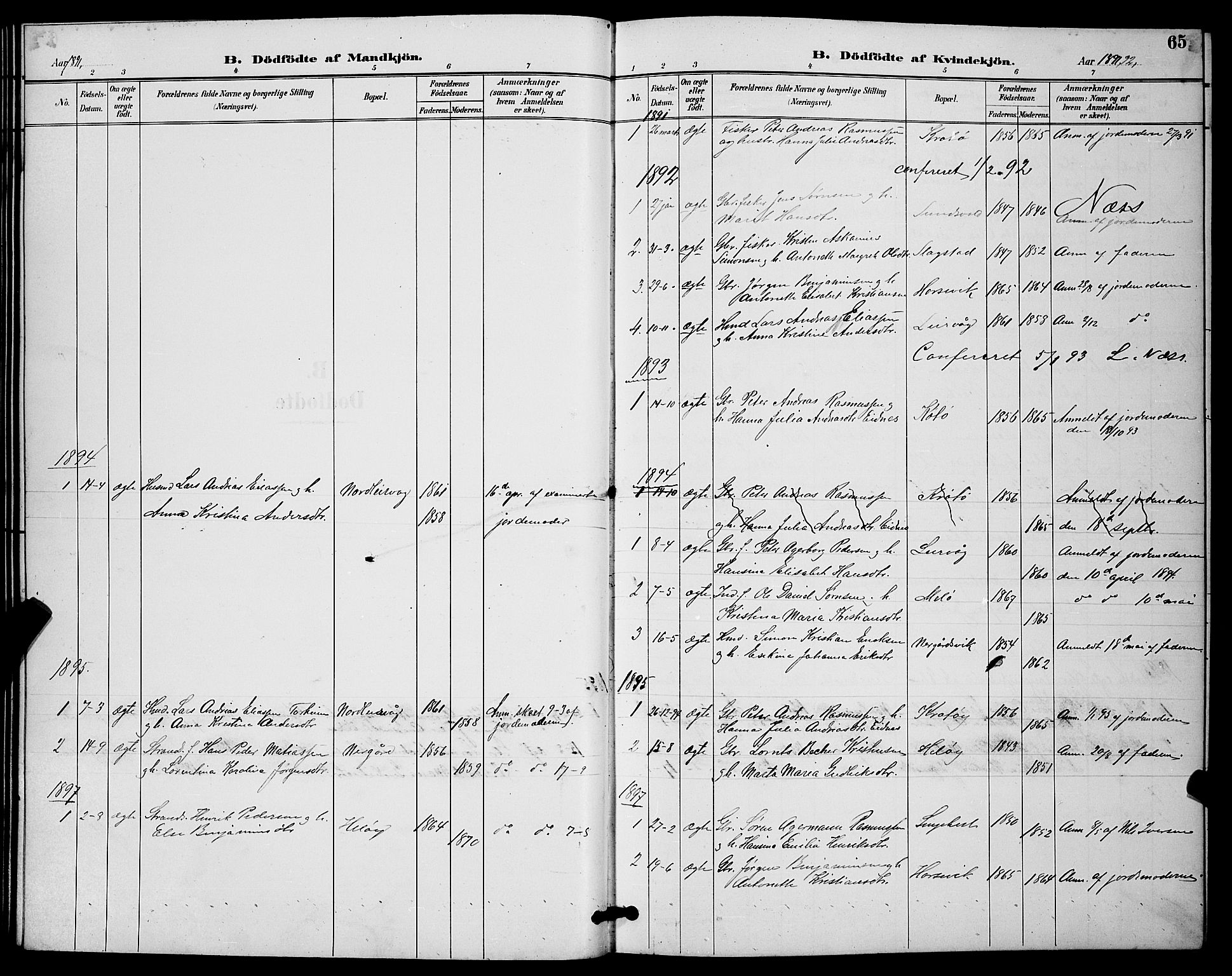 Sand/Bjarkøy sokneprestkontor, AV/SATØ-S-0811/I/Ia/Iab/L0003klokker: Parish register (copy) no. 3, 1891-1904, p. 65