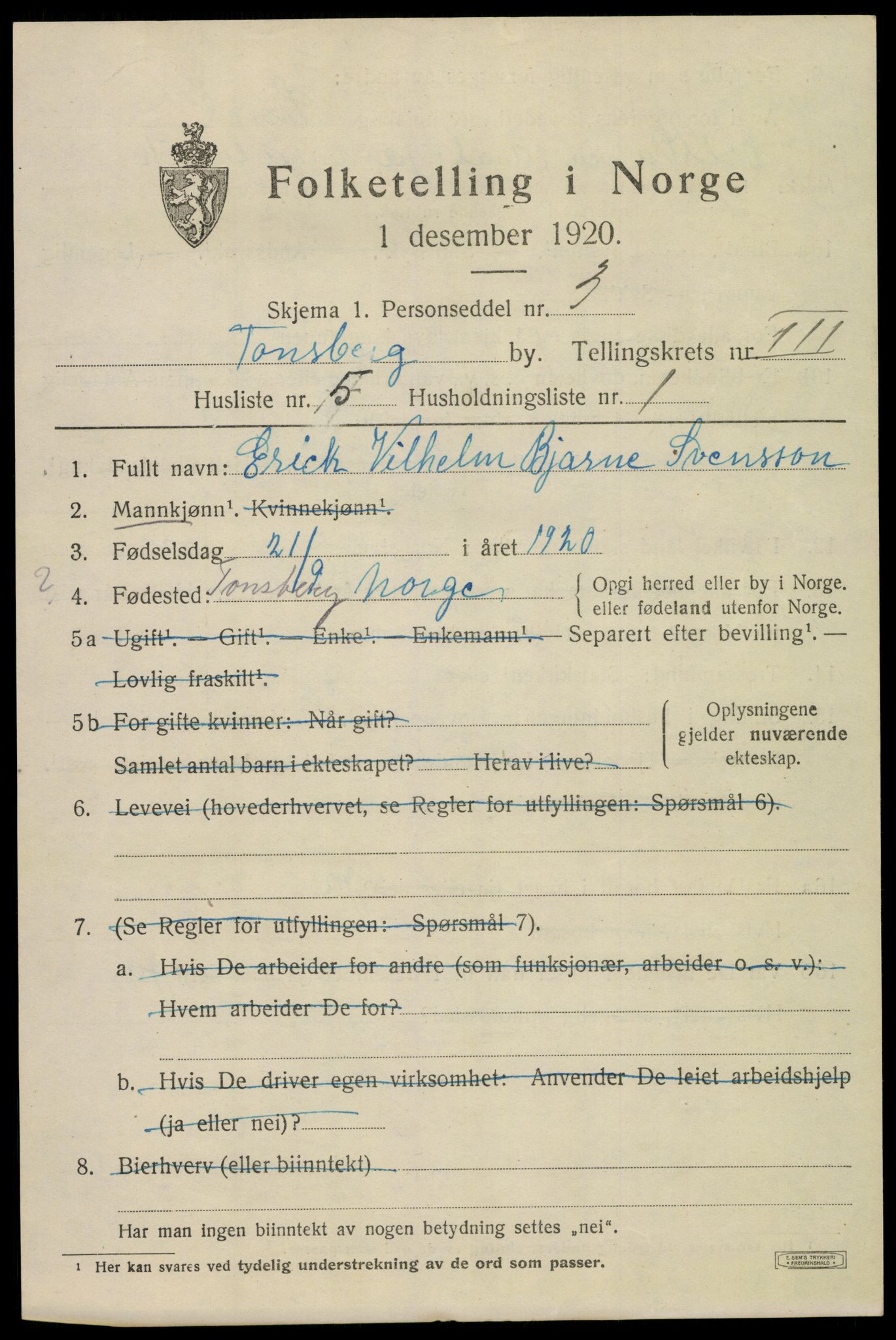 SAKO, 1920 census for Tønsberg, 1920, p. 11039