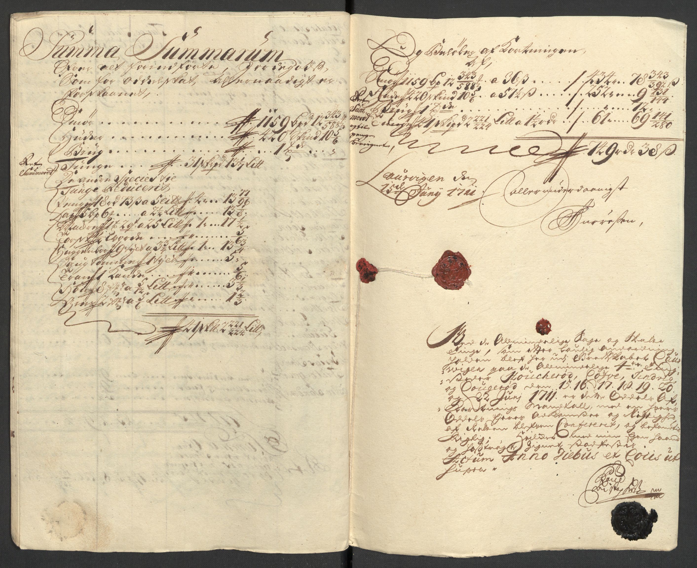 Rentekammeret inntil 1814, Reviderte regnskaper, Fogderegnskap, AV/RA-EA-4092/R33/L1983: Fogderegnskap Larvik grevskap, 1711, p. 232