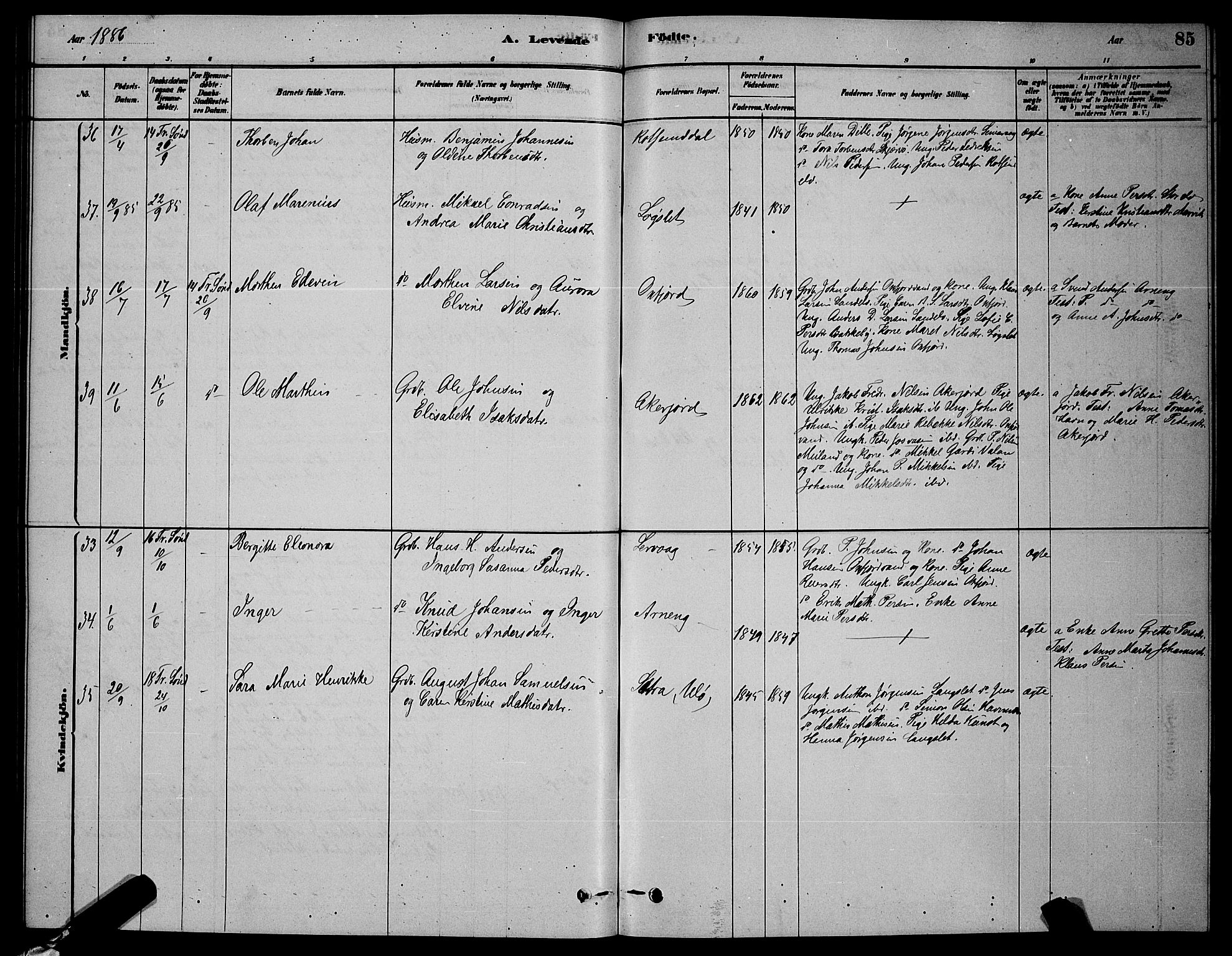 Skjervøy sokneprestkontor, AV/SATØ-S-1300/H/Ha/Hab/L0006klokker: Parish register (copy) no. 6, 1878-1888, p. 85