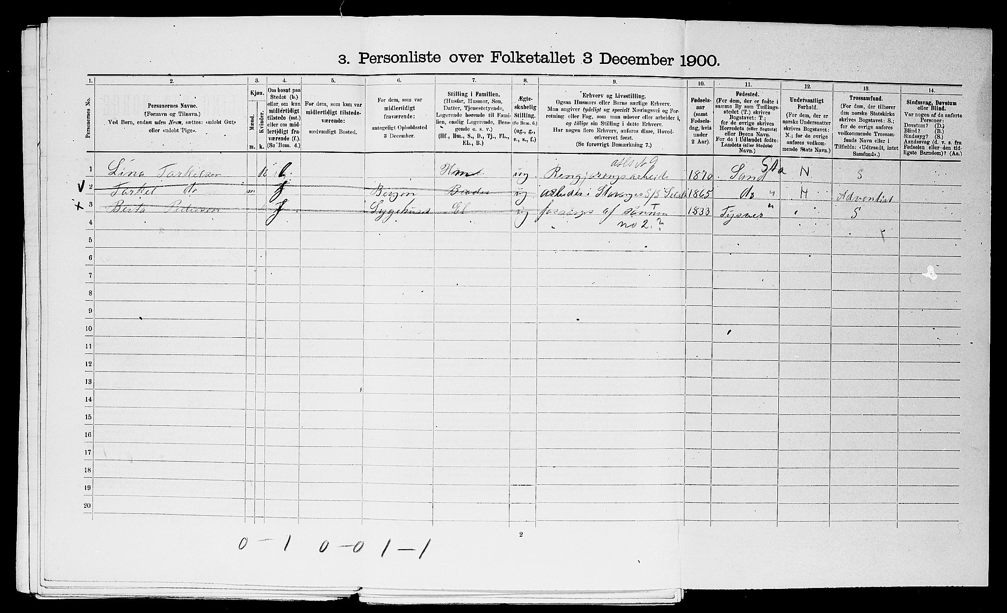 SAST, 1900 census for Stavanger, 1900, p. 15016