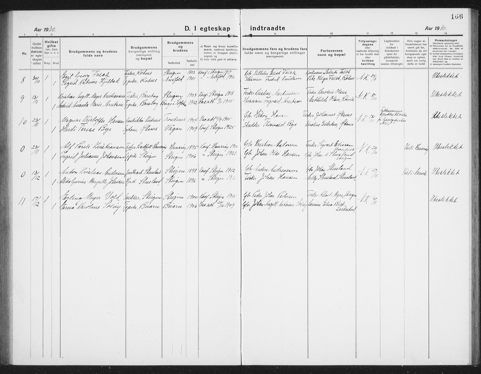 Ministerialprotokoller, klokkerbøker og fødselsregistre - Nordland, SAT/A-1459/855/L0817: Parish register (copy) no. 855C06, 1917-1934, p. 166