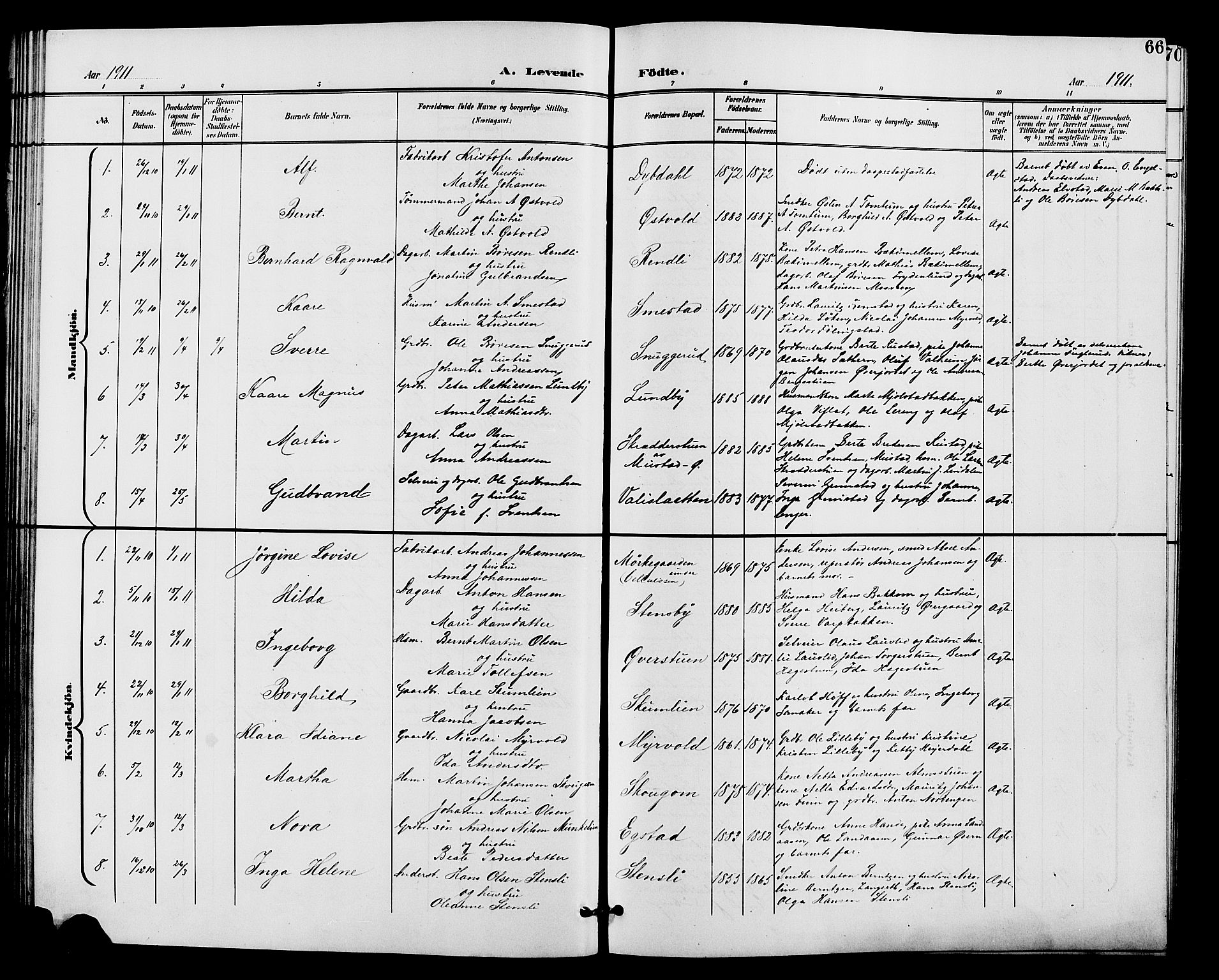 Vardal prestekontor, SAH/PREST-100/H/Ha/Hab/L0011: Parish register (copy) no. 11, 1899-1913, p. 66
